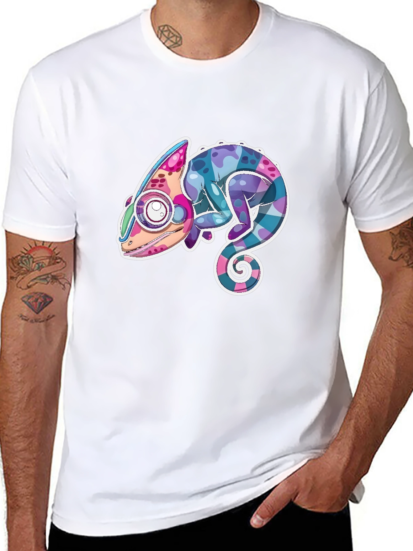 Cool Chameleon Graphic Tee - Black Cotton