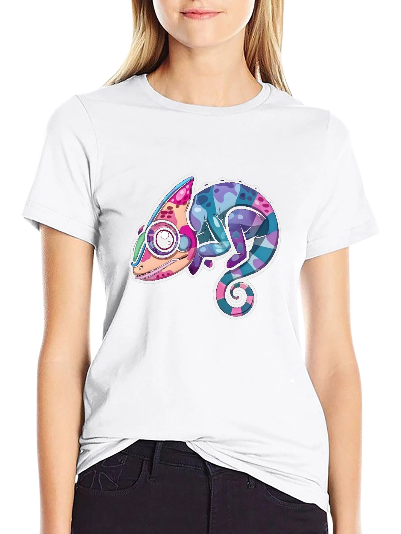 Cool Chameleon Graphic Tee - Black Cotton