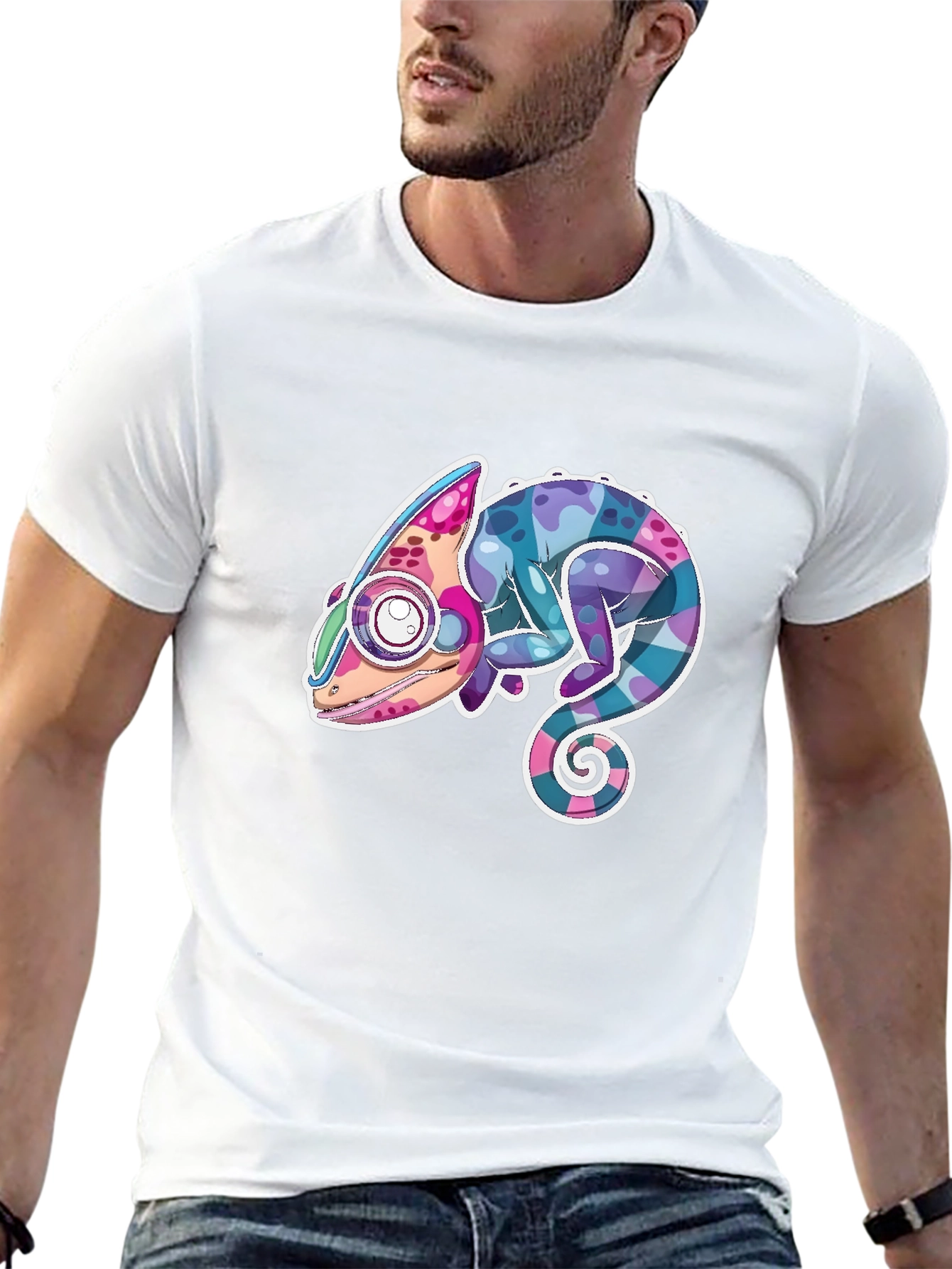 Cool Chameleon Graphic Tee - Black Cotton
