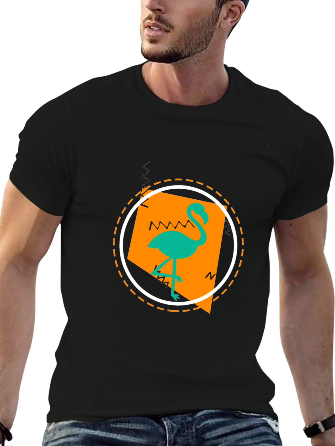 Tropical Flamingo Graphic Print Black T-Shirt