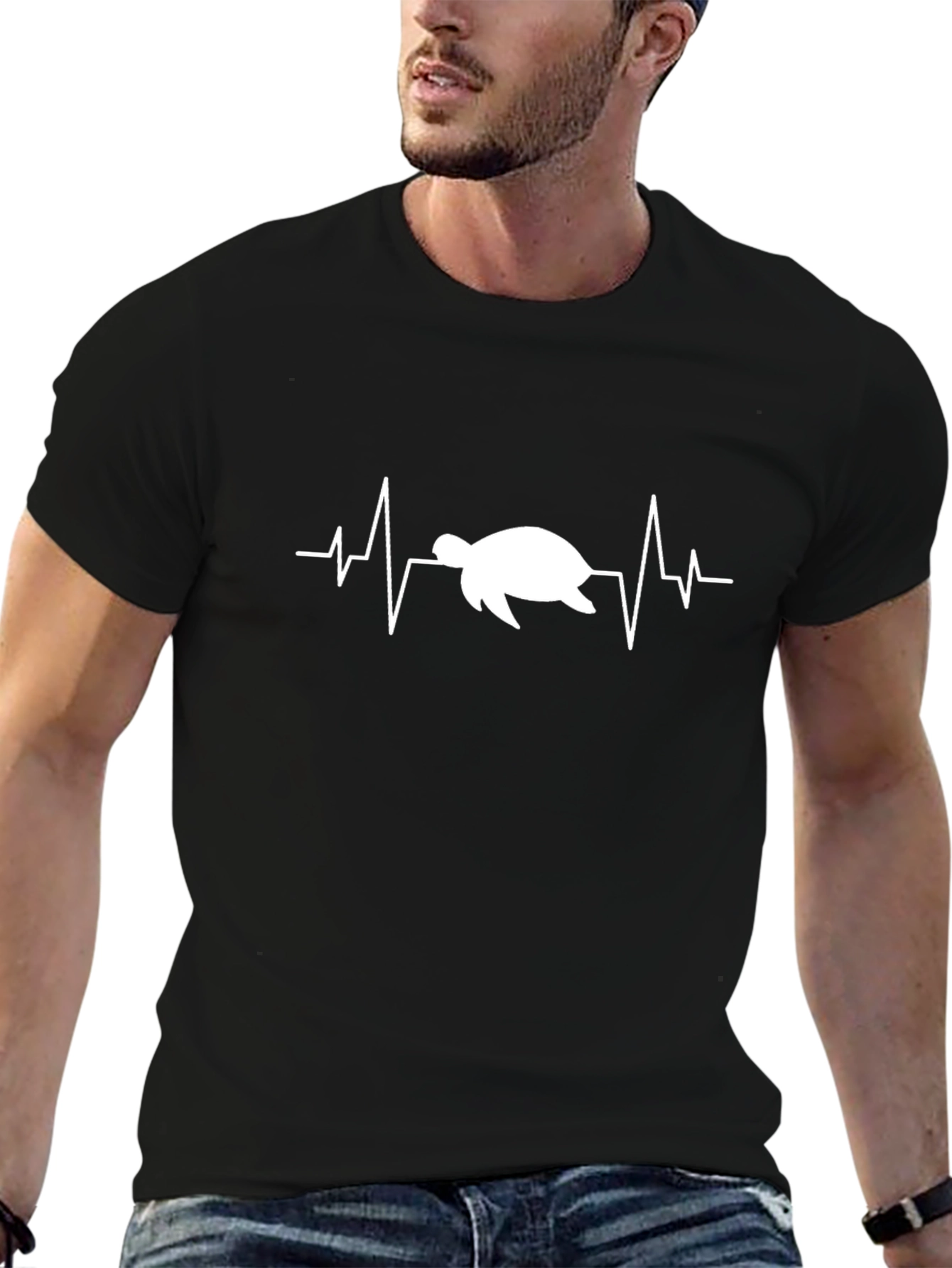 Turtle Heartbeat T-Shirt - Black Cotton Tee