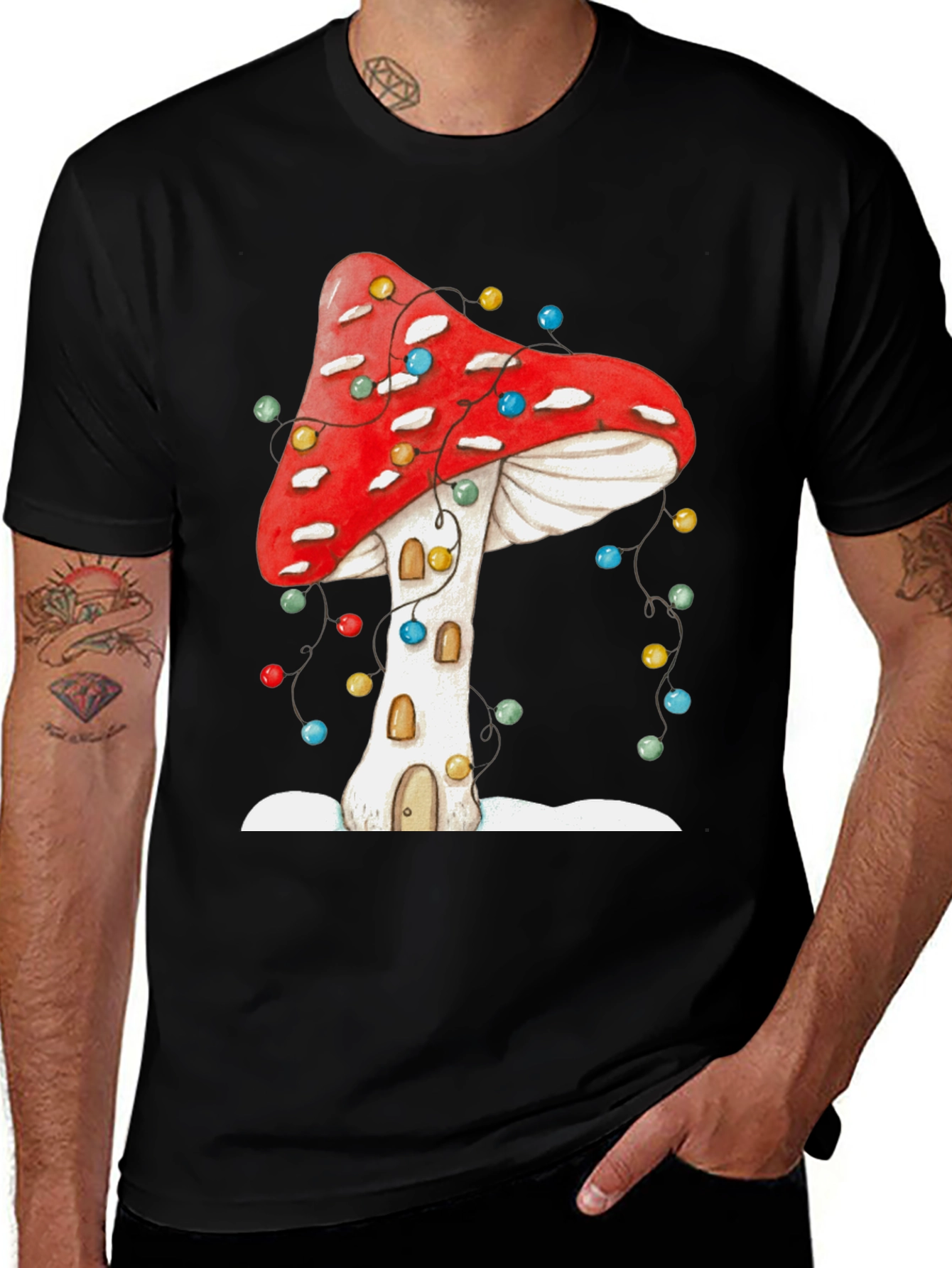 Mushroom House Christmas Light T-Shirt