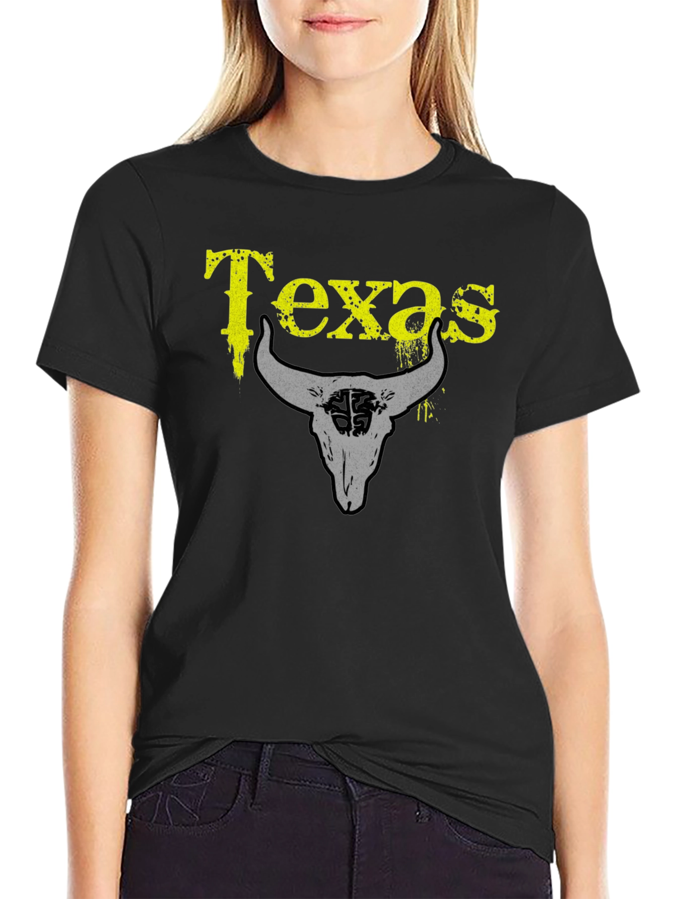 Texas Bull Skull Graphic T-Shirt - Black