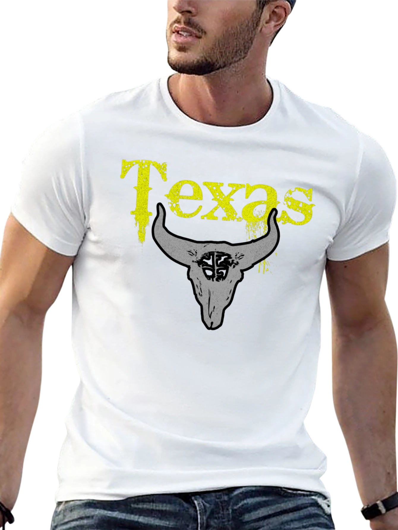 Texas Bull Skull Graphic T-Shirt - Black
