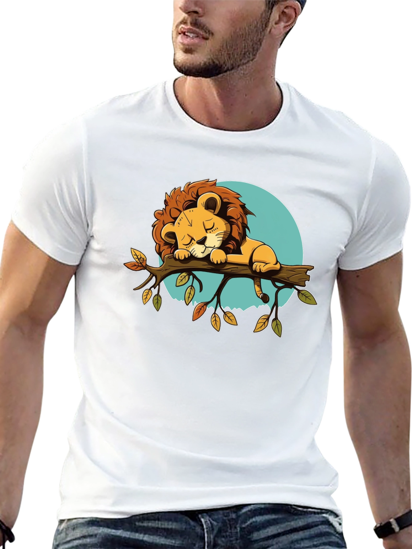 Sleeping Lion Graphic Tee - Cute Cartoon Design