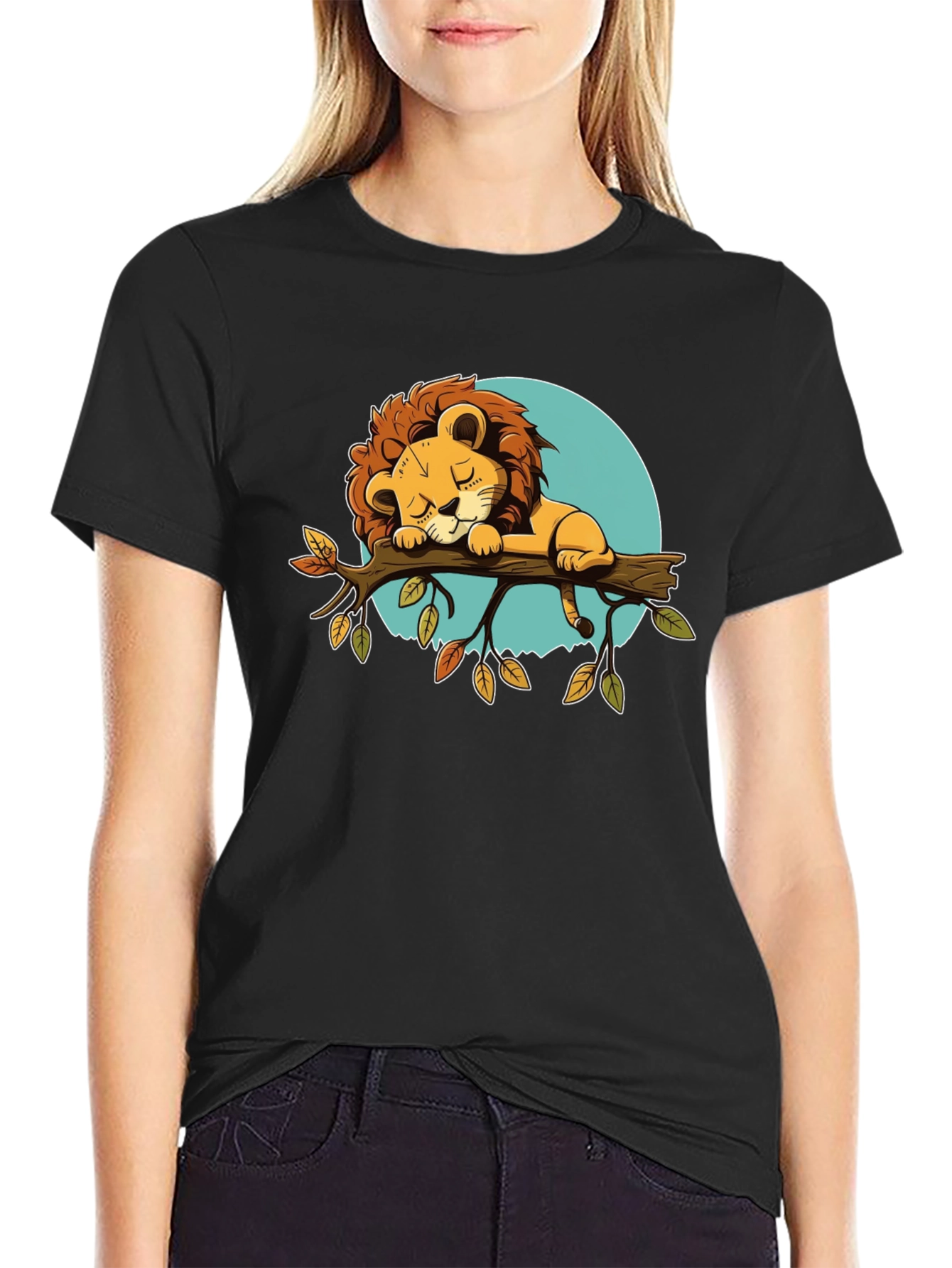 Sleeping Lion Graphic Tee - Cute Cartoon Design
