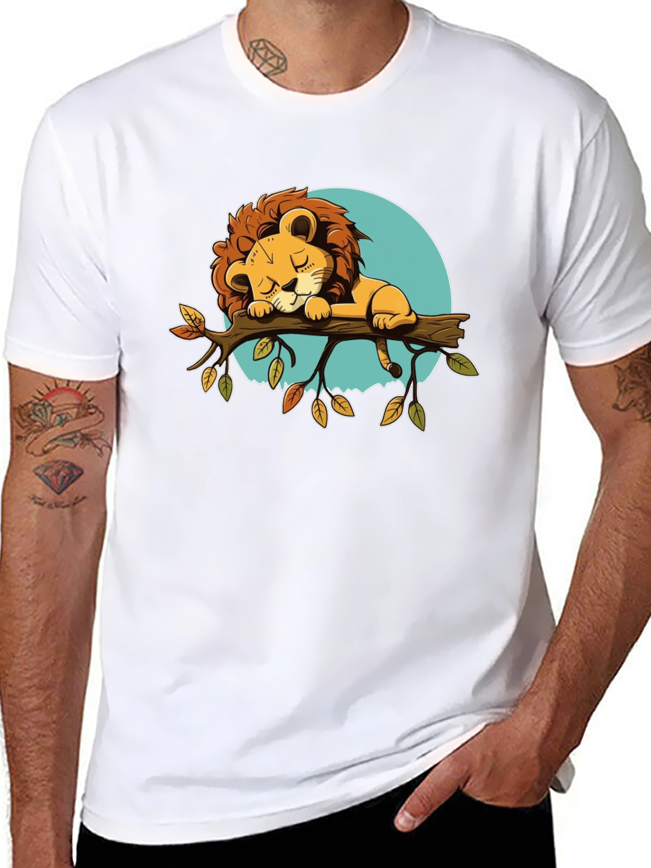 Sleeping Lion Graphic Tee - Cute Cartoon Design