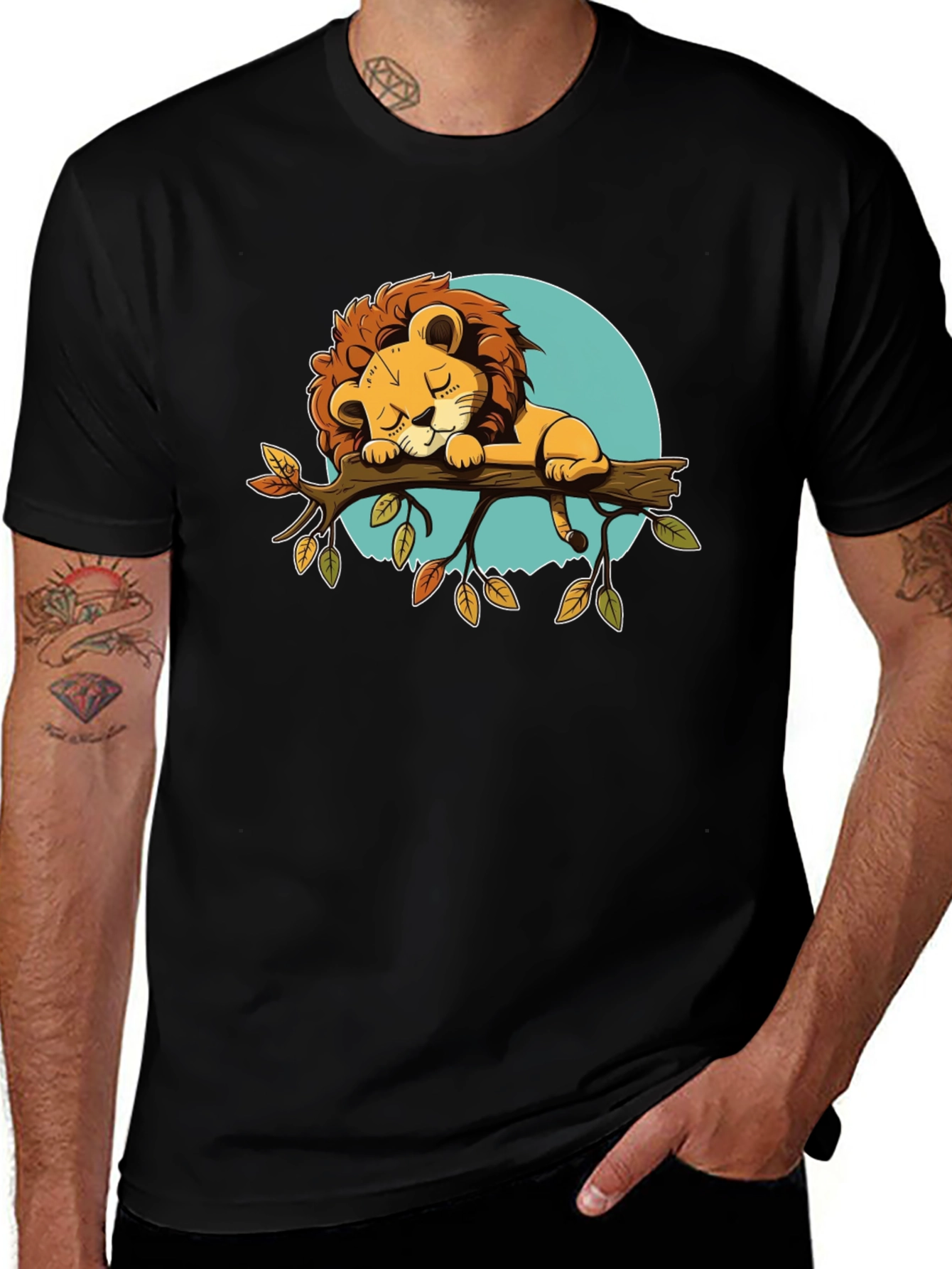 Sleeping Lion Graphic Tee - Cute Cartoon Design