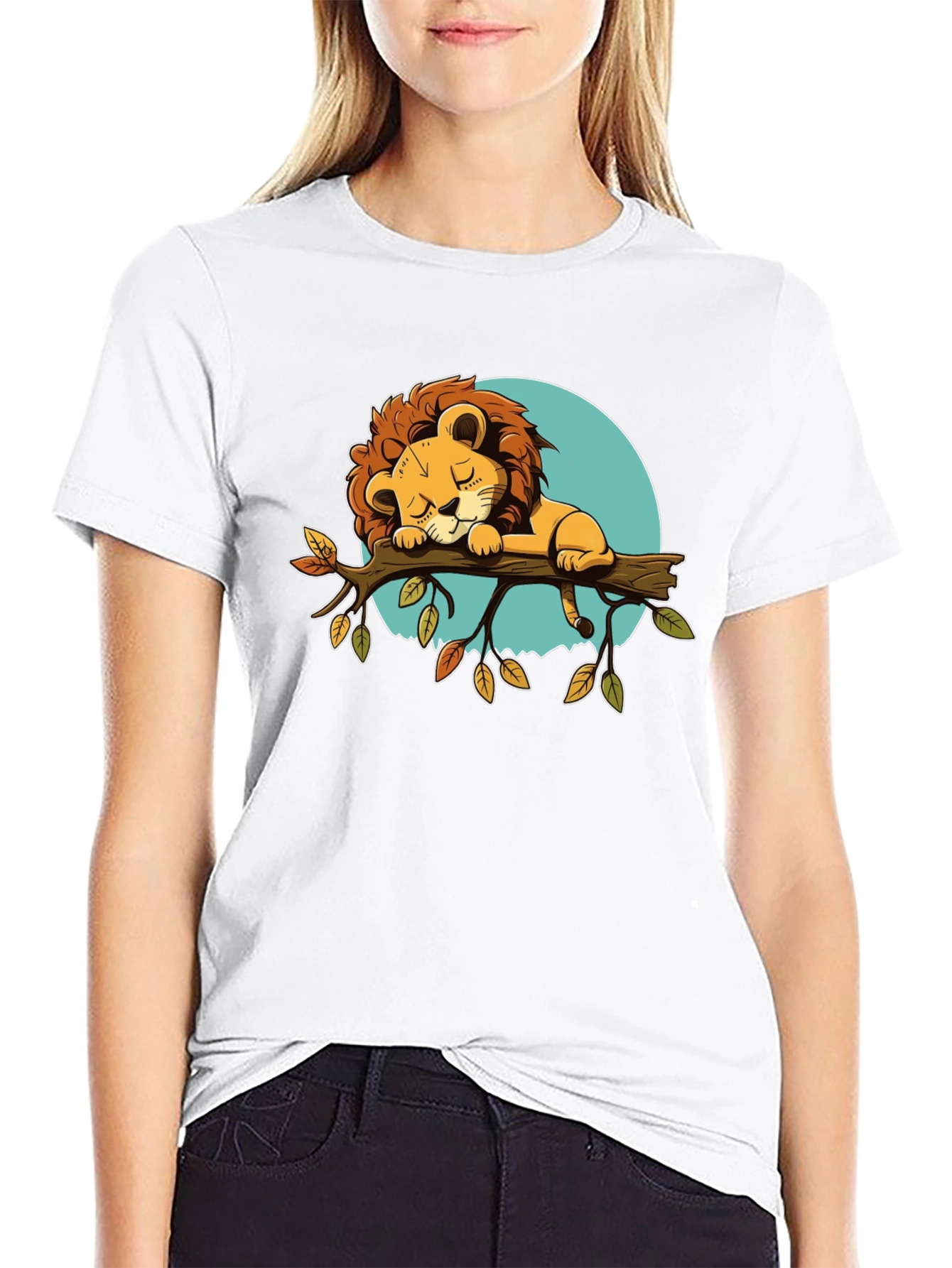 Sleeping Lion Graphic Tee - Cute Cartoon Design