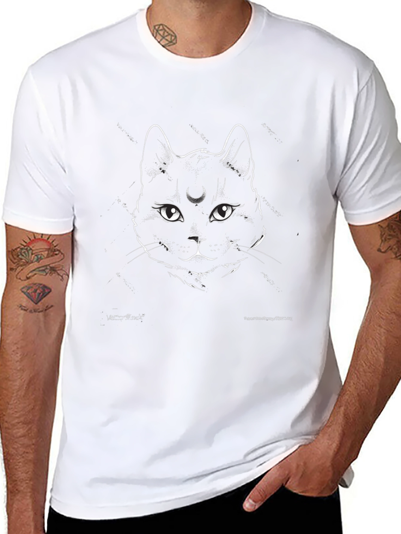Mystic Cat Graphic Tee - Black Cotton Shirt