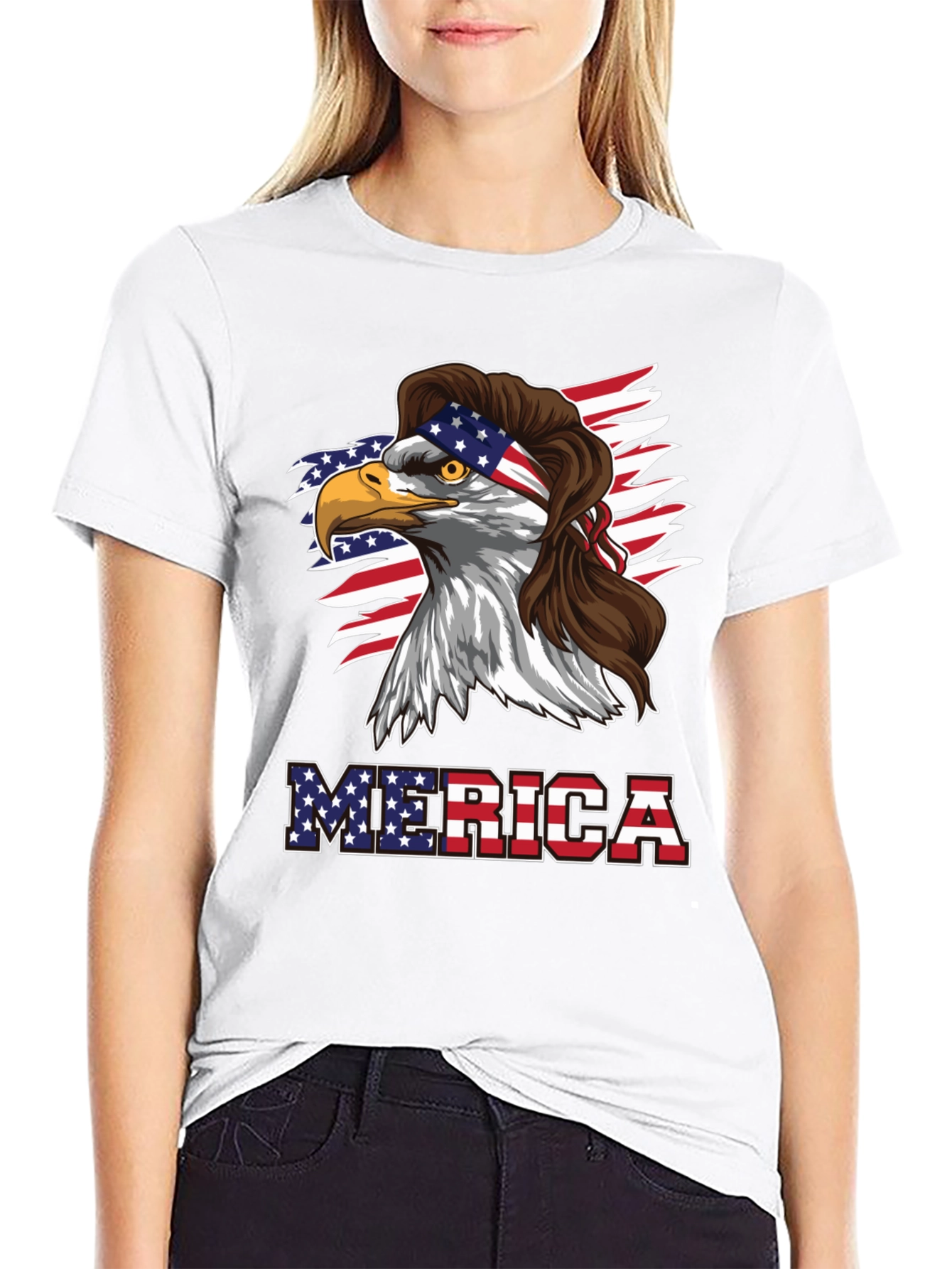 Patriotic Eagle Mullet Graphic T-Shirt