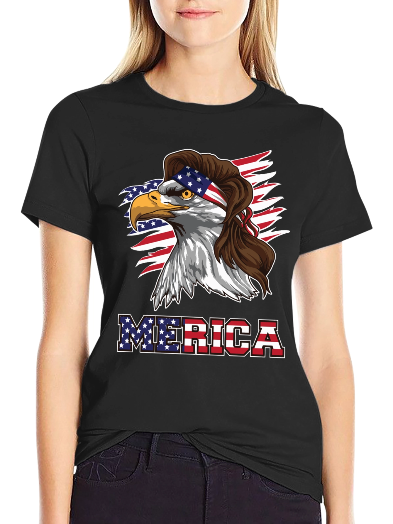 Patriotic Eagle Mullet Graphic T-Shirt