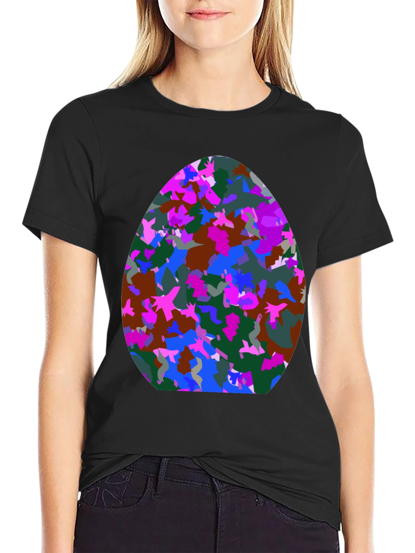 Abstract Egg Pattern Black T-Shirt