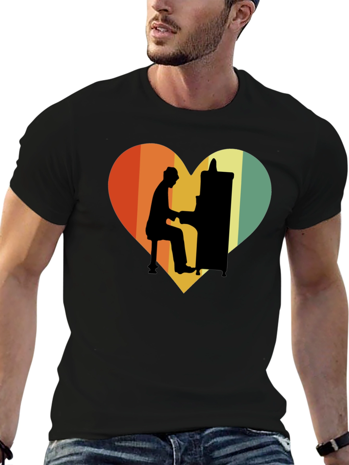 Retro Heart Piano Player Graphic T-Shirt