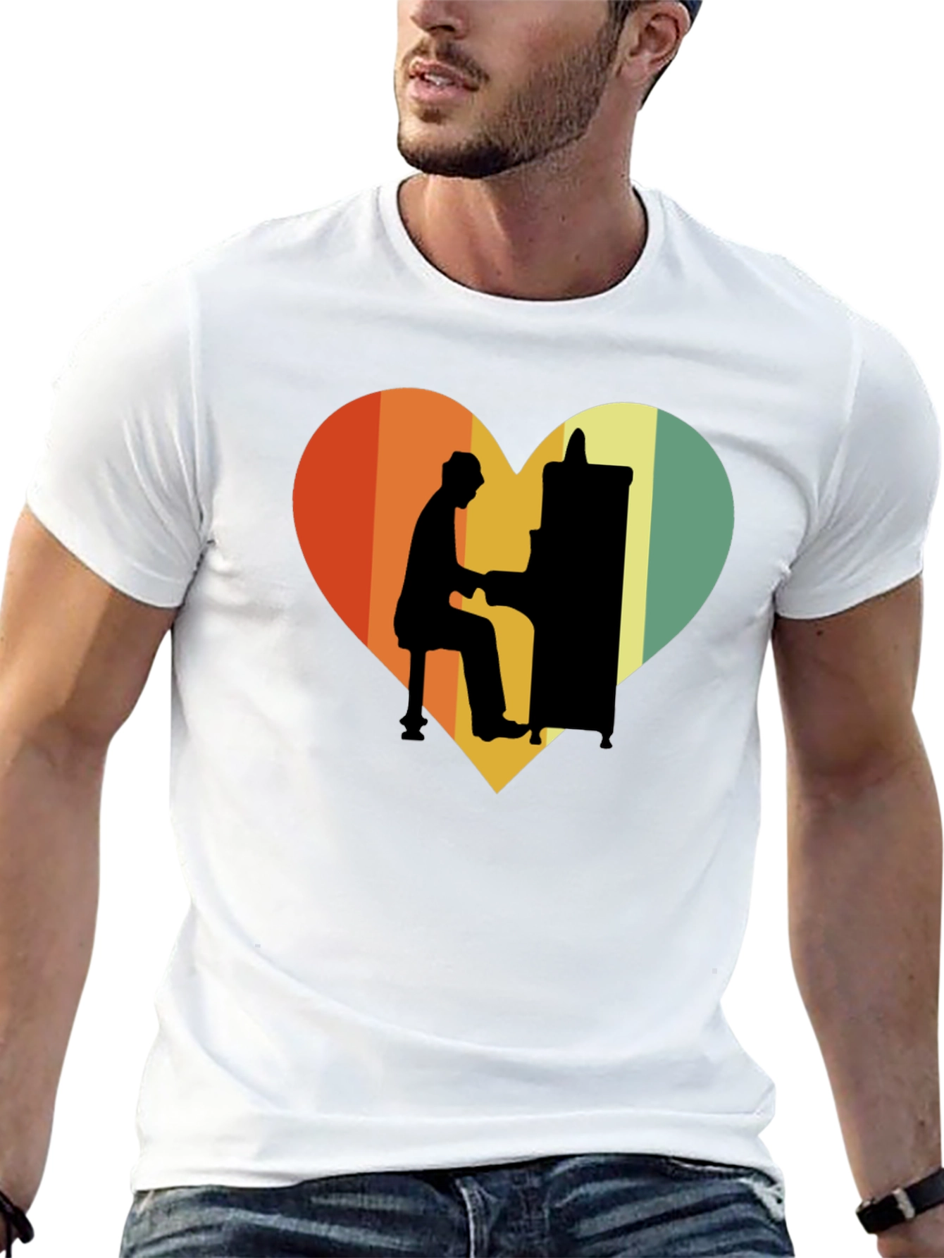 Retro Heart Piano Player Graphic T-Shirt