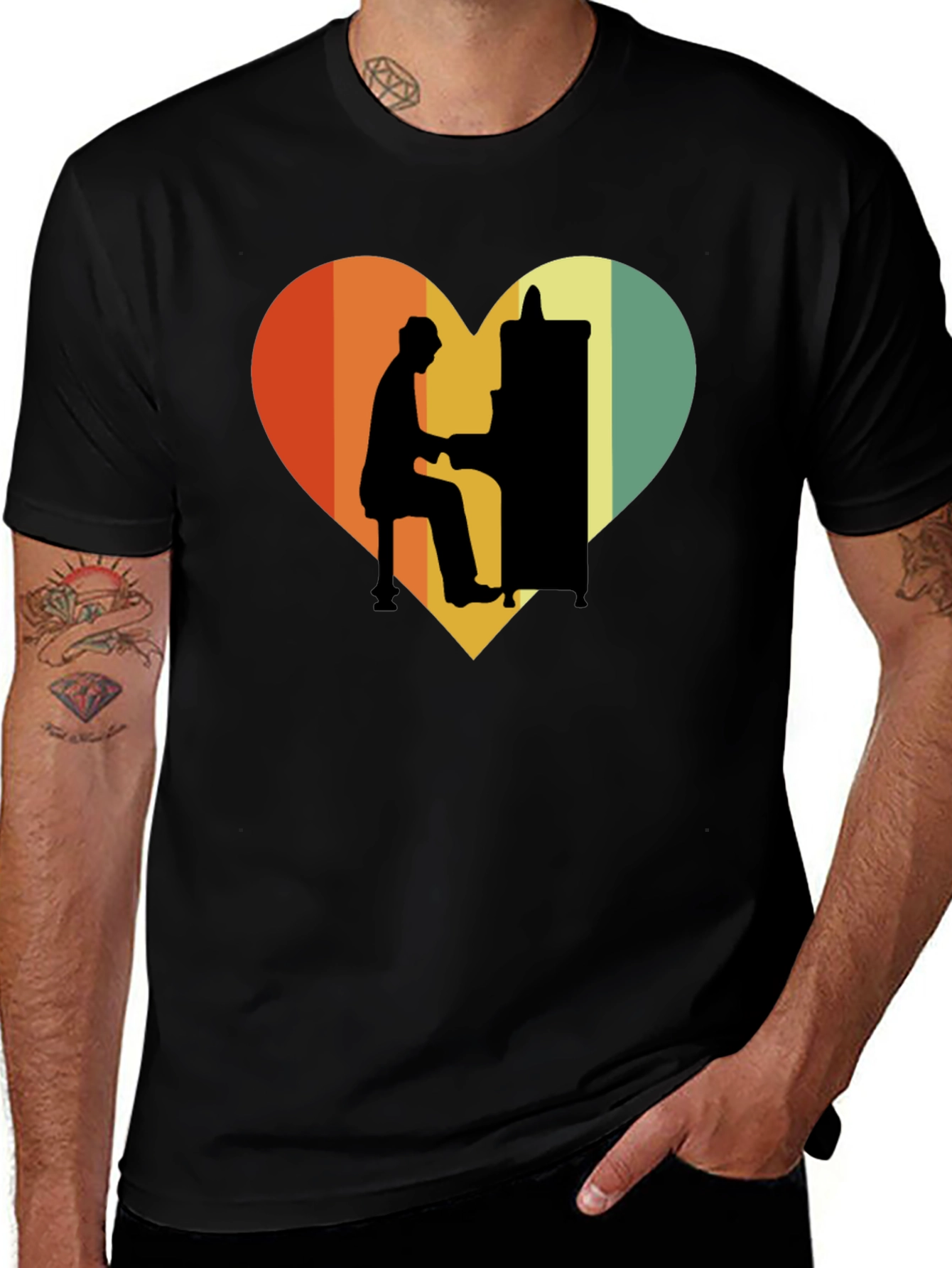 Retro Heart Piano Player Graphic T-Shirt