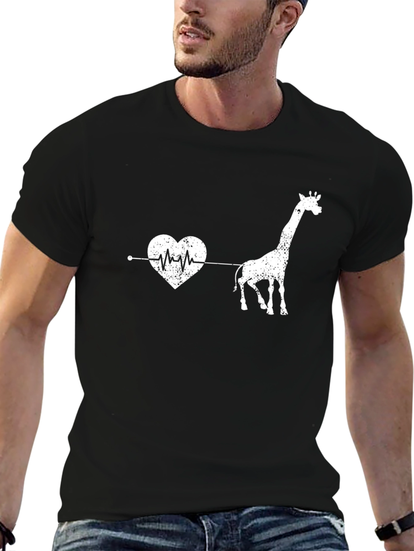 Giraffe Heartbeat T-Shirt - Black