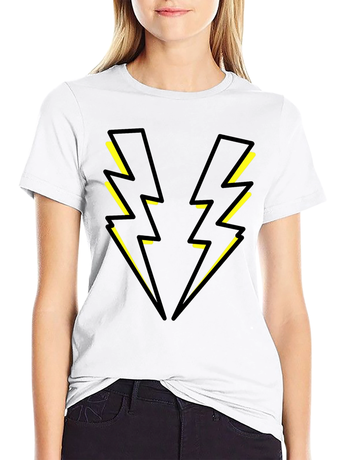 Black T-Shirt with Yellow Lightning Bolt Design