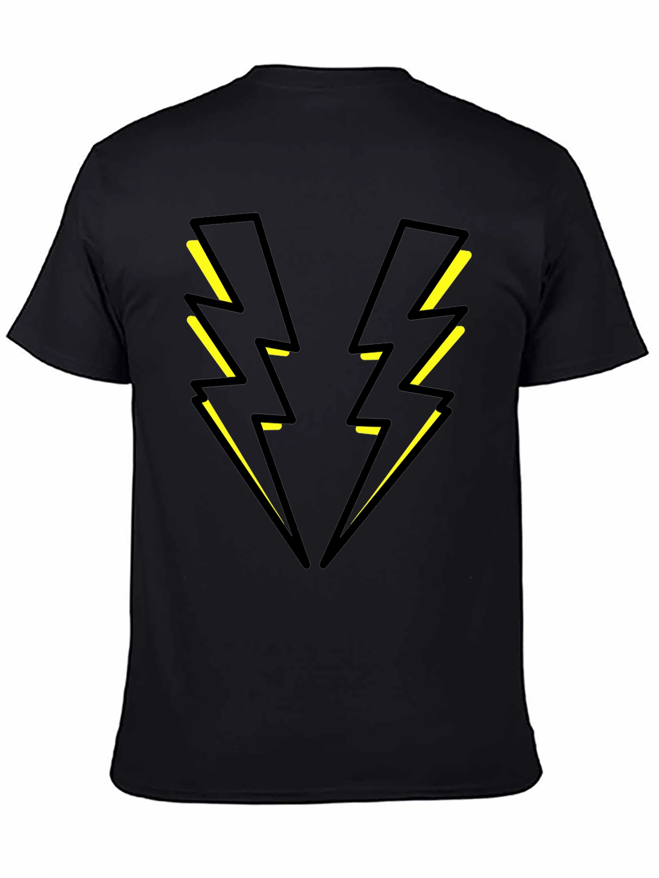 Black T-Shirt with Yellow Lightning Bolt Design