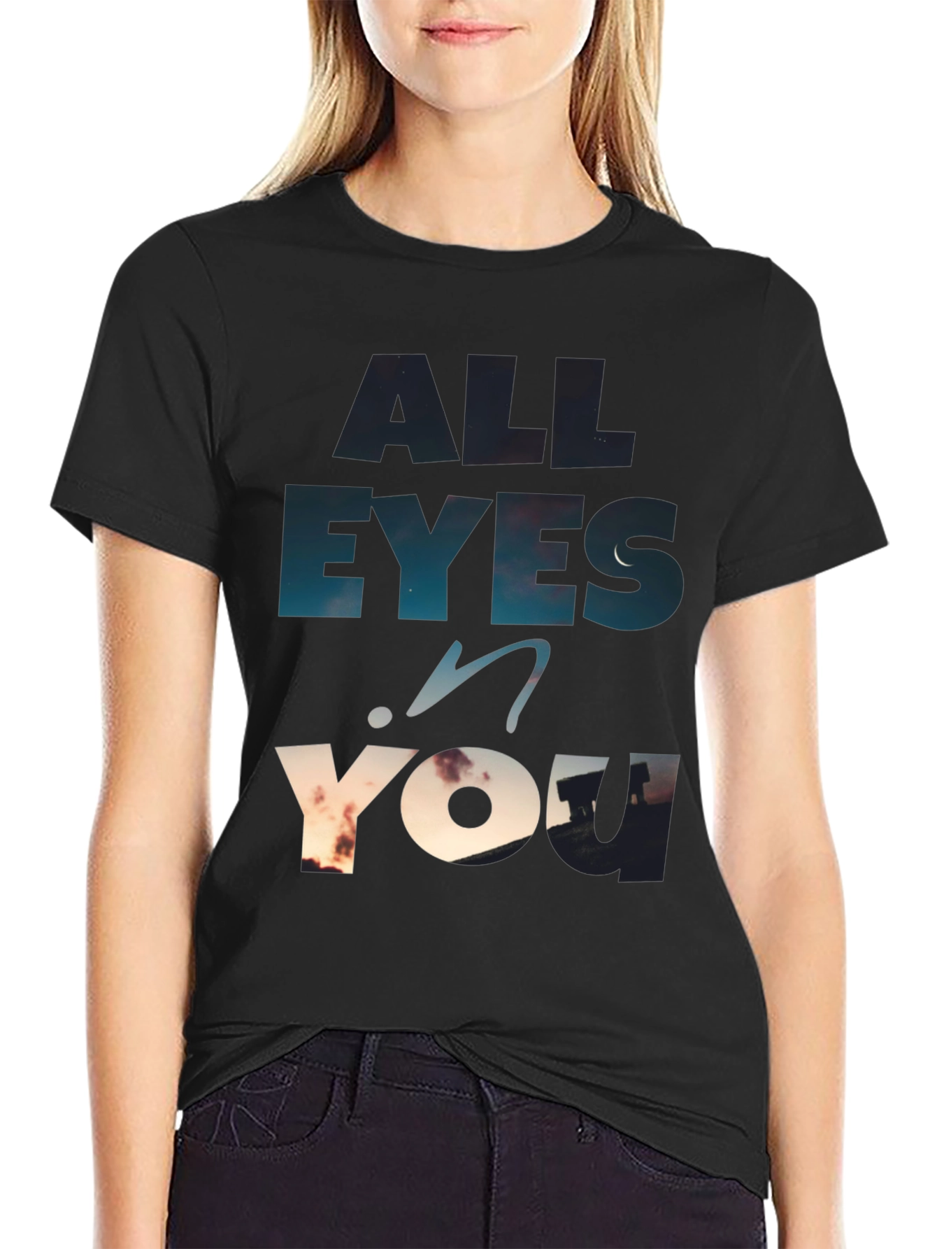 All Eyes On You Graphic Tee - Black