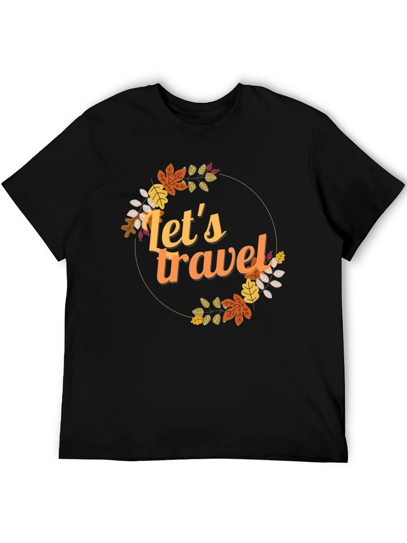 Lets Travel Fall Leaves Graphic Tee - Black