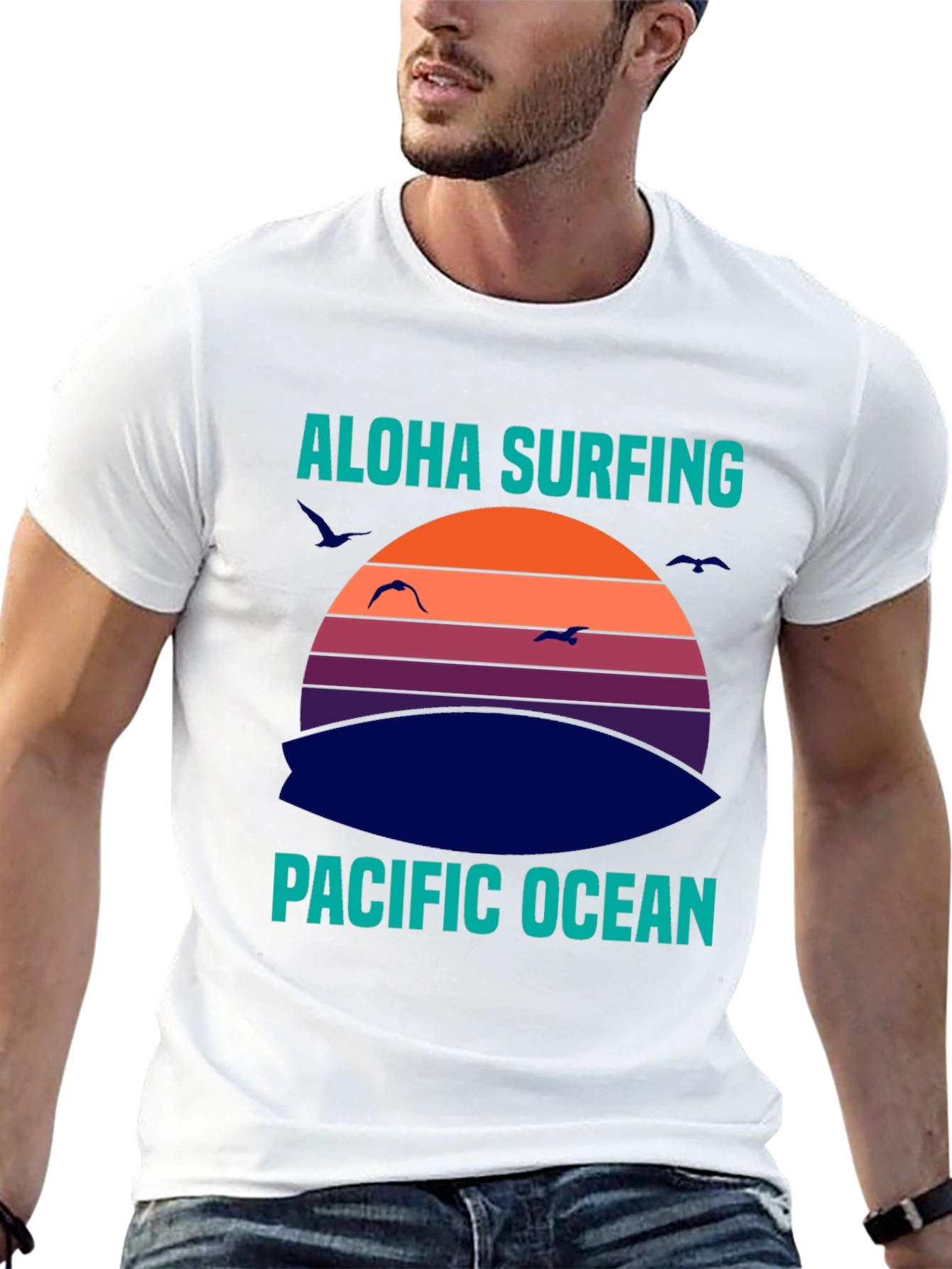 Aloha Surfing Pacific Ocean Graphic T-Shirt