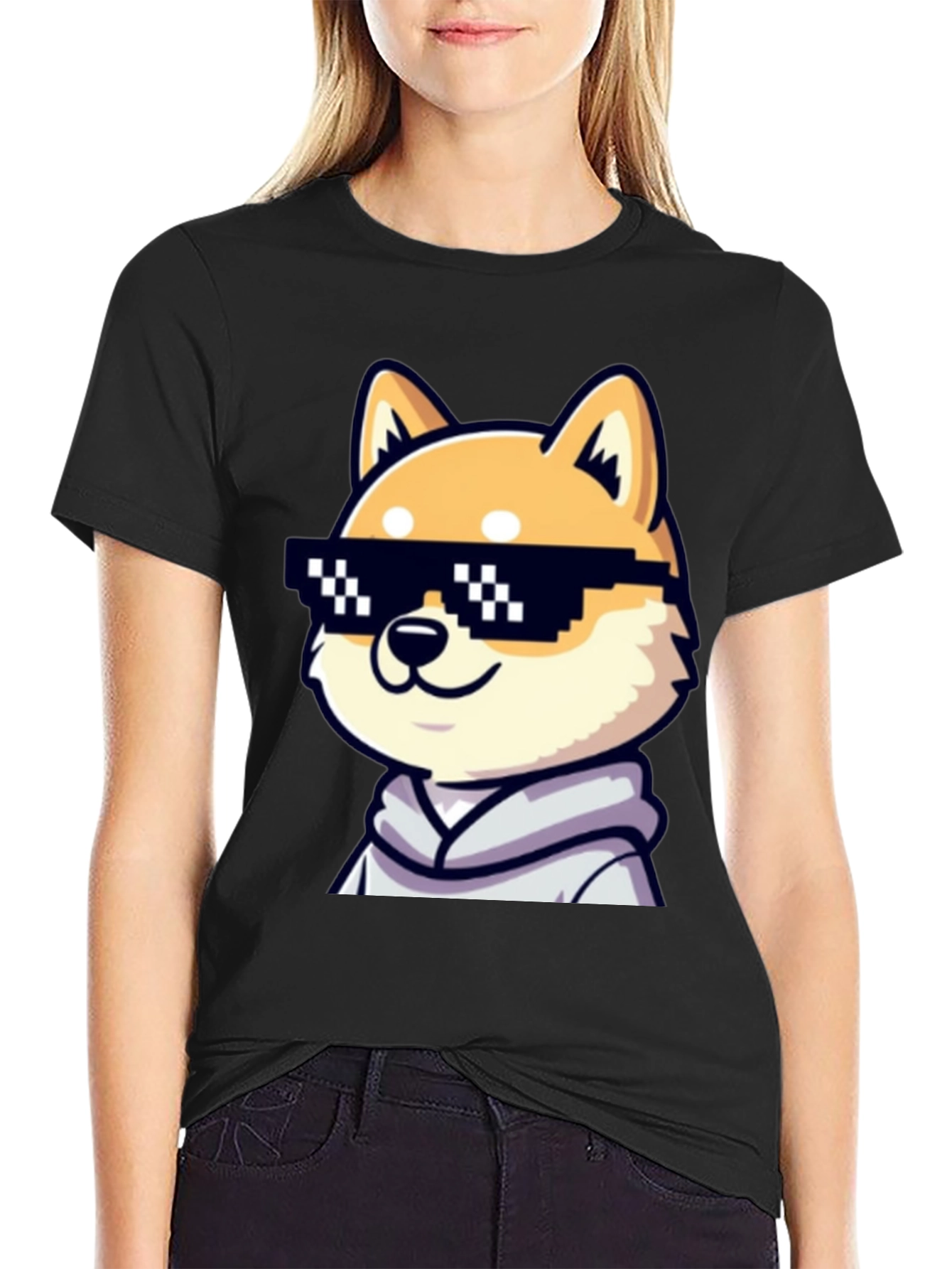 Cool Doge Meme Graphic Tee - Black
