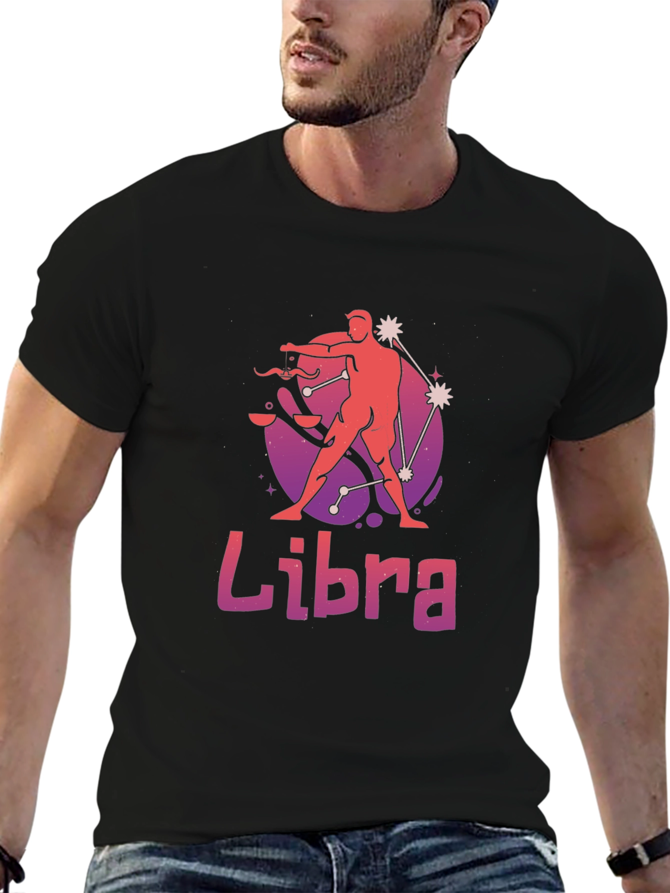 Libra Zodiac Graphic T-Shirt - Black