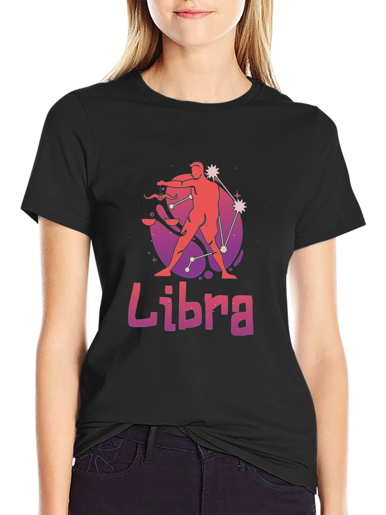Libra Zodiac Graphic T-Shirt - Black