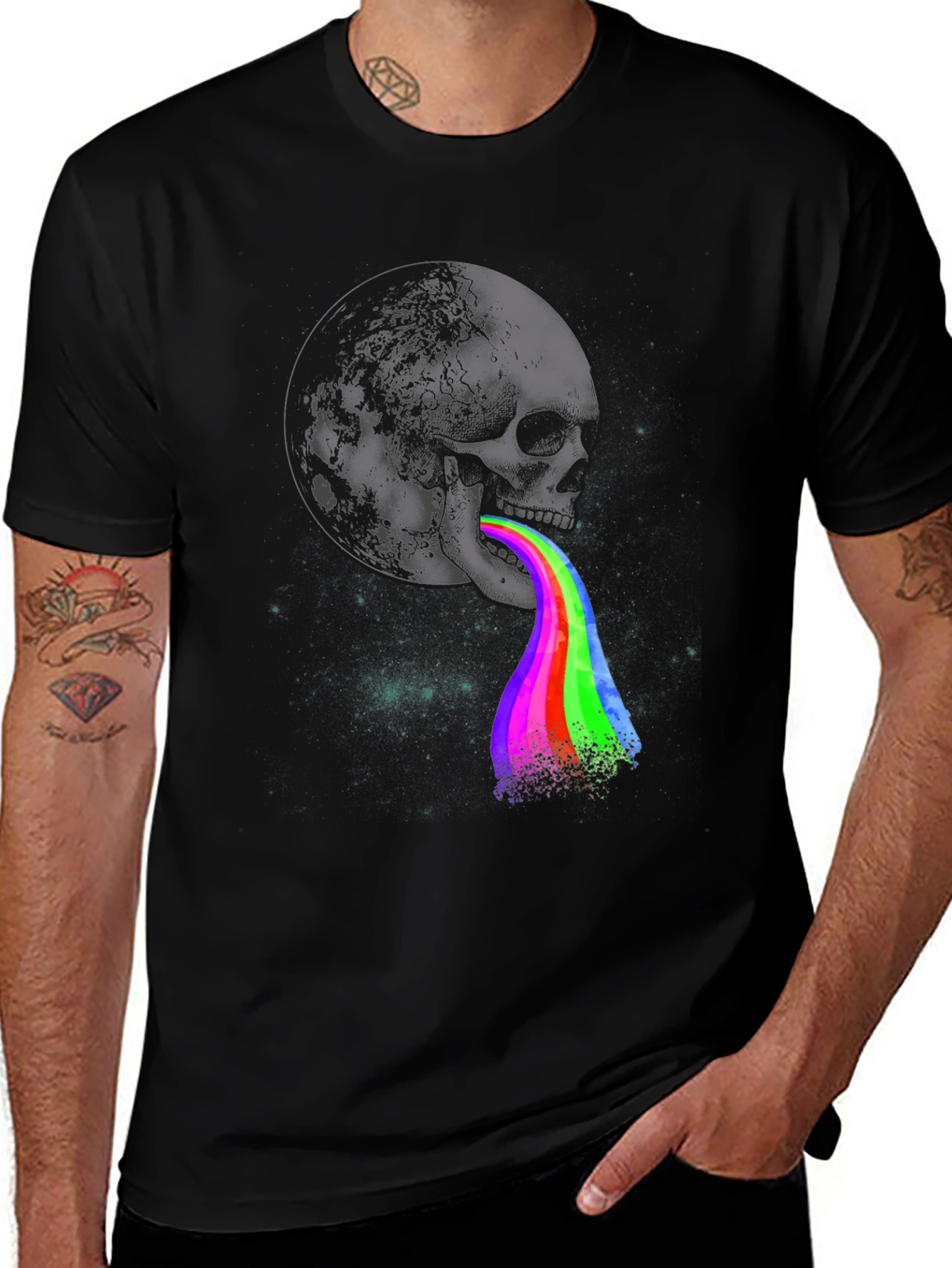 Moon Skull Rainbow Vomit Graphic Tee