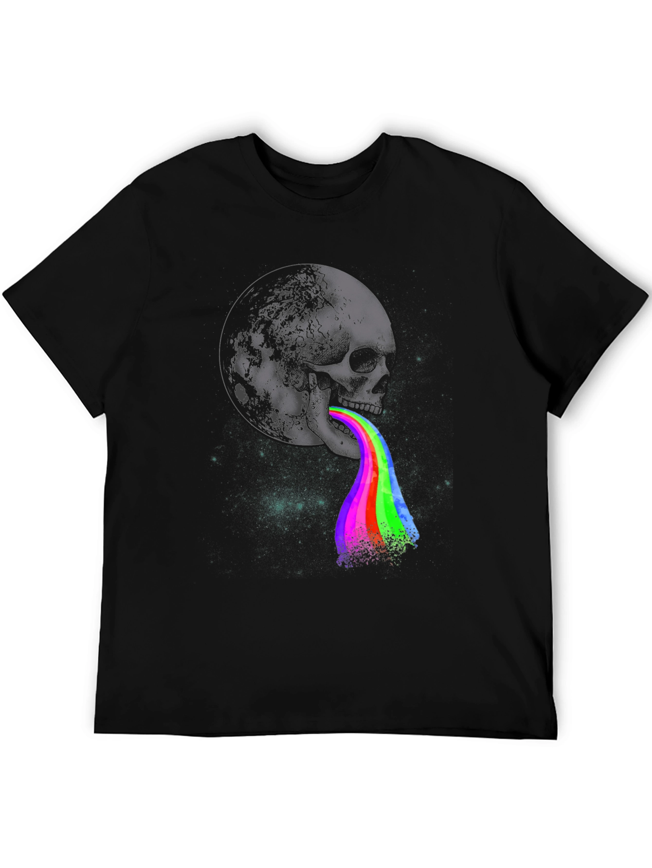 Moon Skull Rainbow Vomit Graphic Tee