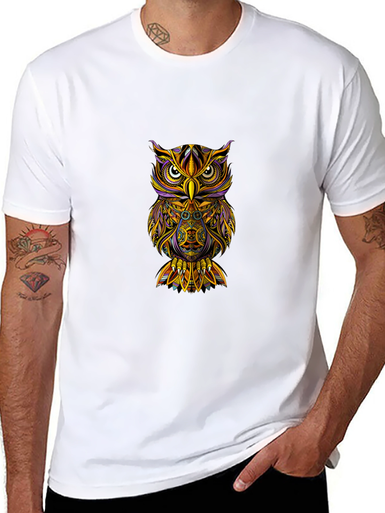 Owl Graphic Print T-Shirt - Black