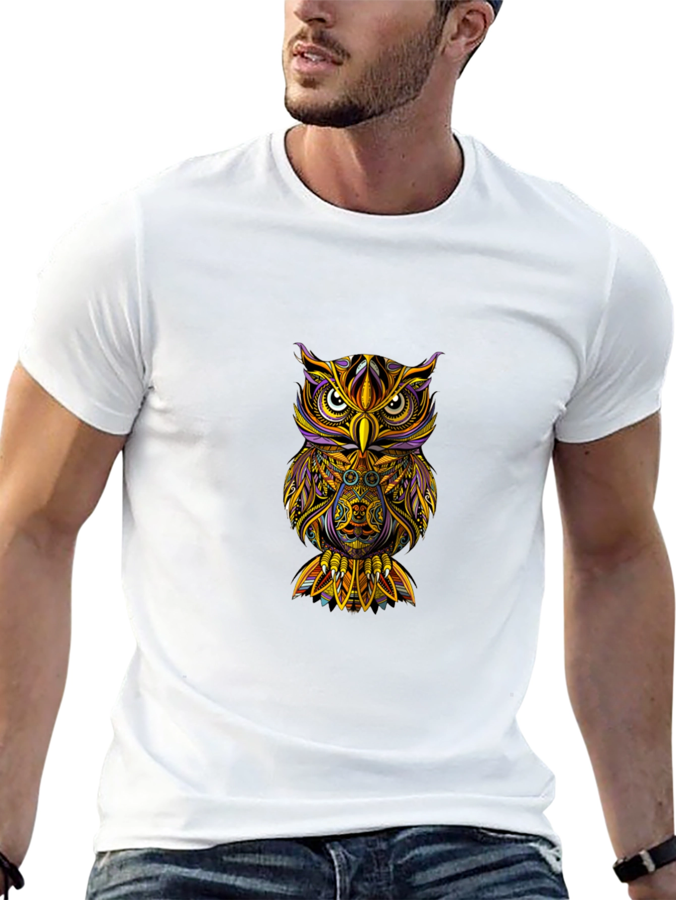 Owl Graphic Print T-Shirt - Black