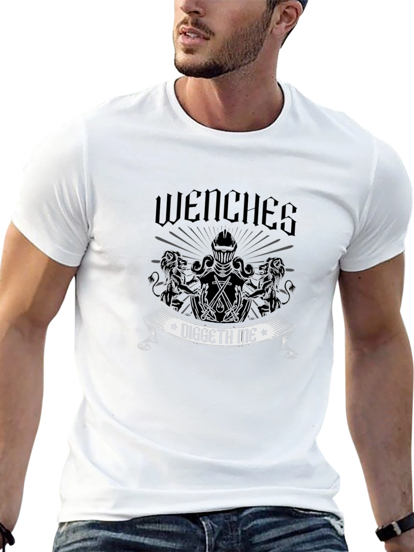 Wenches Diggeth Me Black T-Shirt - Medieval Knight Design