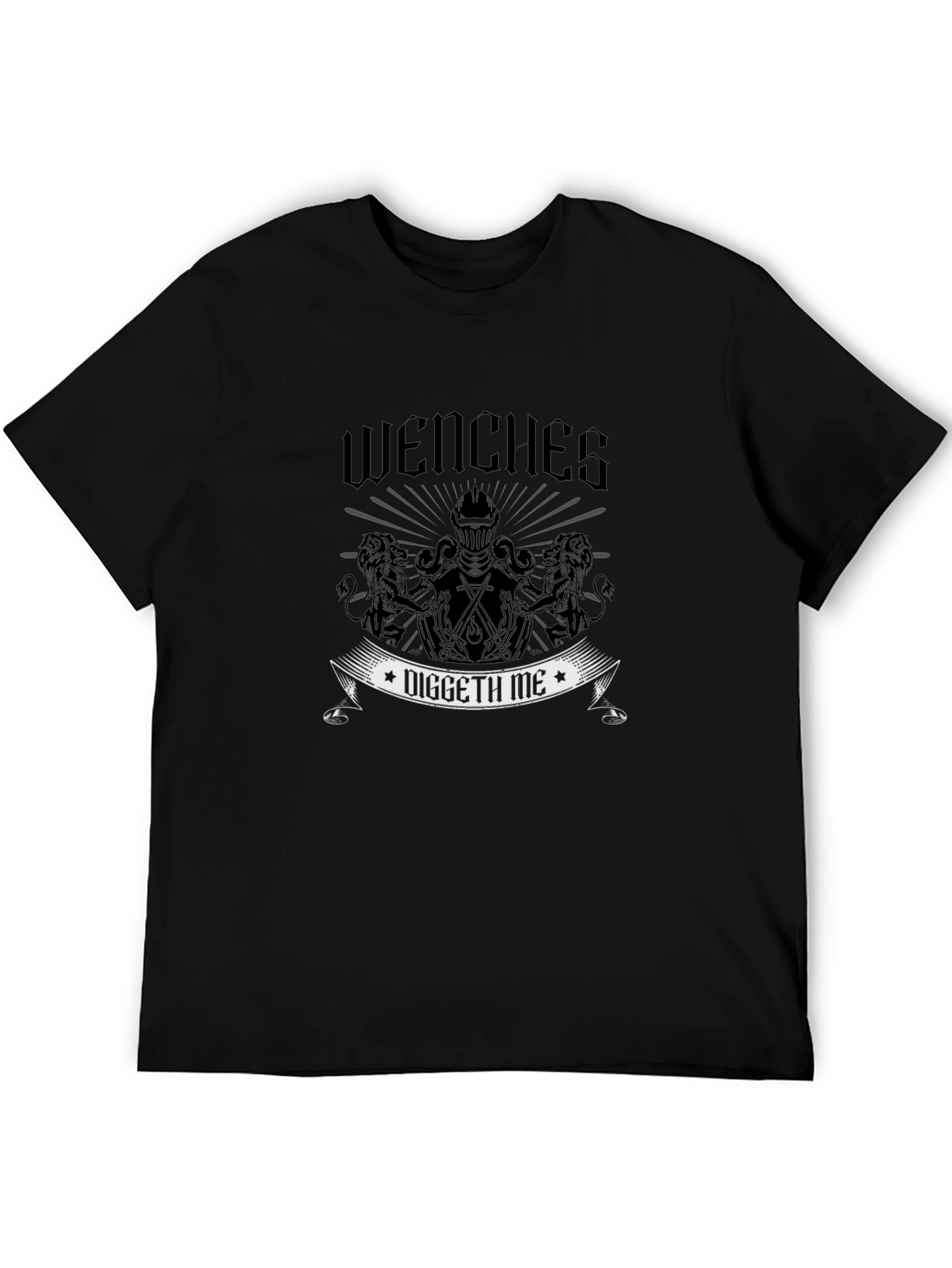 Wenches Diggeth Me Black T-Shirt - Medieval Knight Design