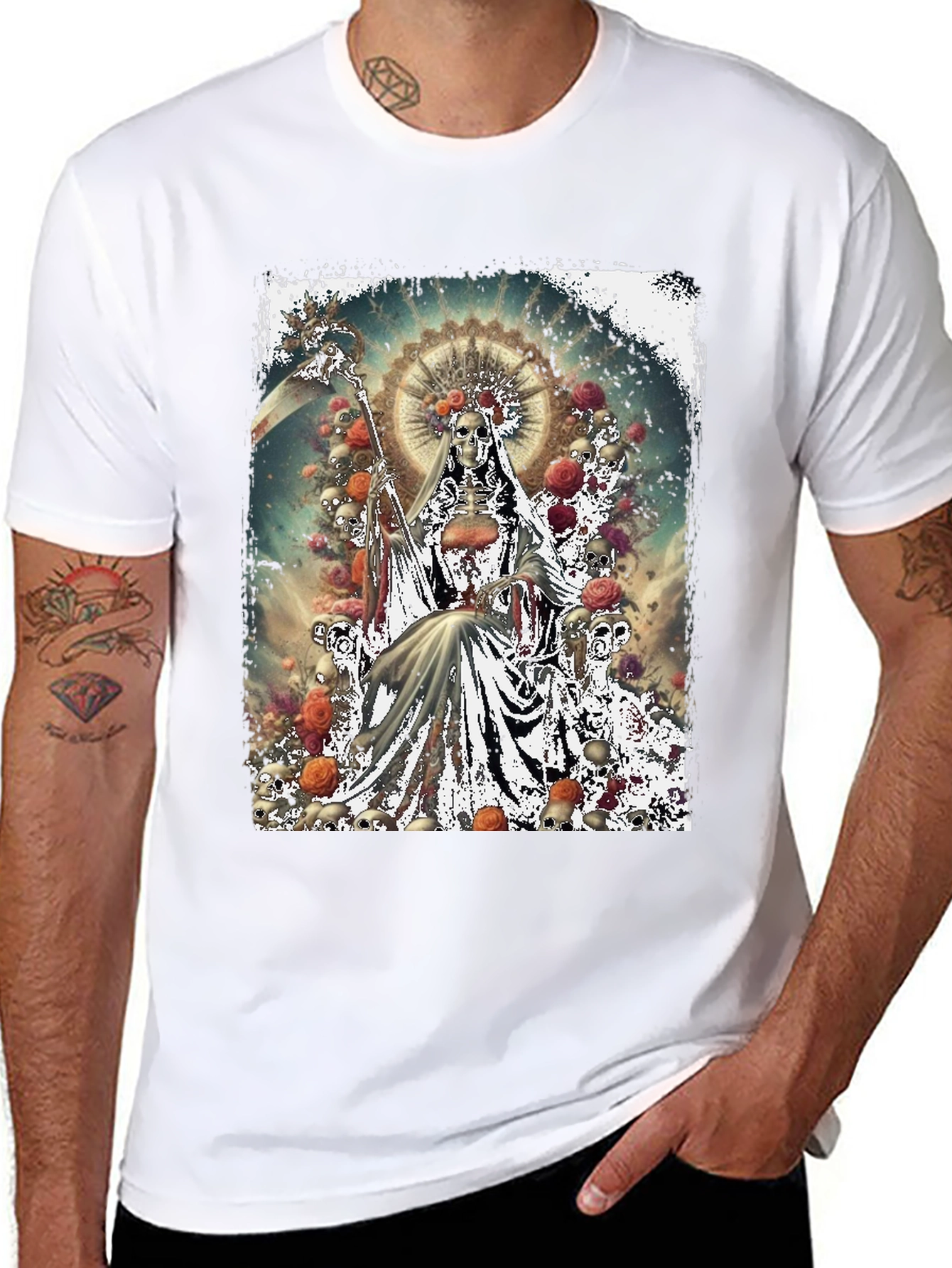 Grim Reaper Skull Rose Graphic Tee