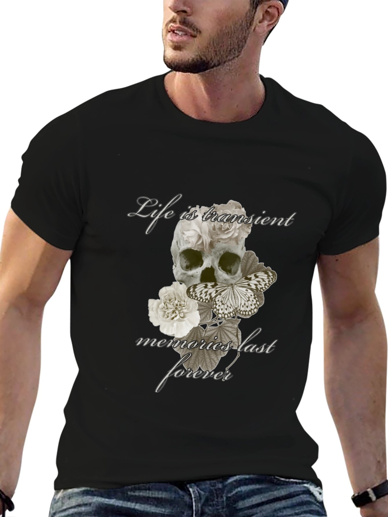 Skull & Butterfly Graphic T-Shirt - Life is Transient