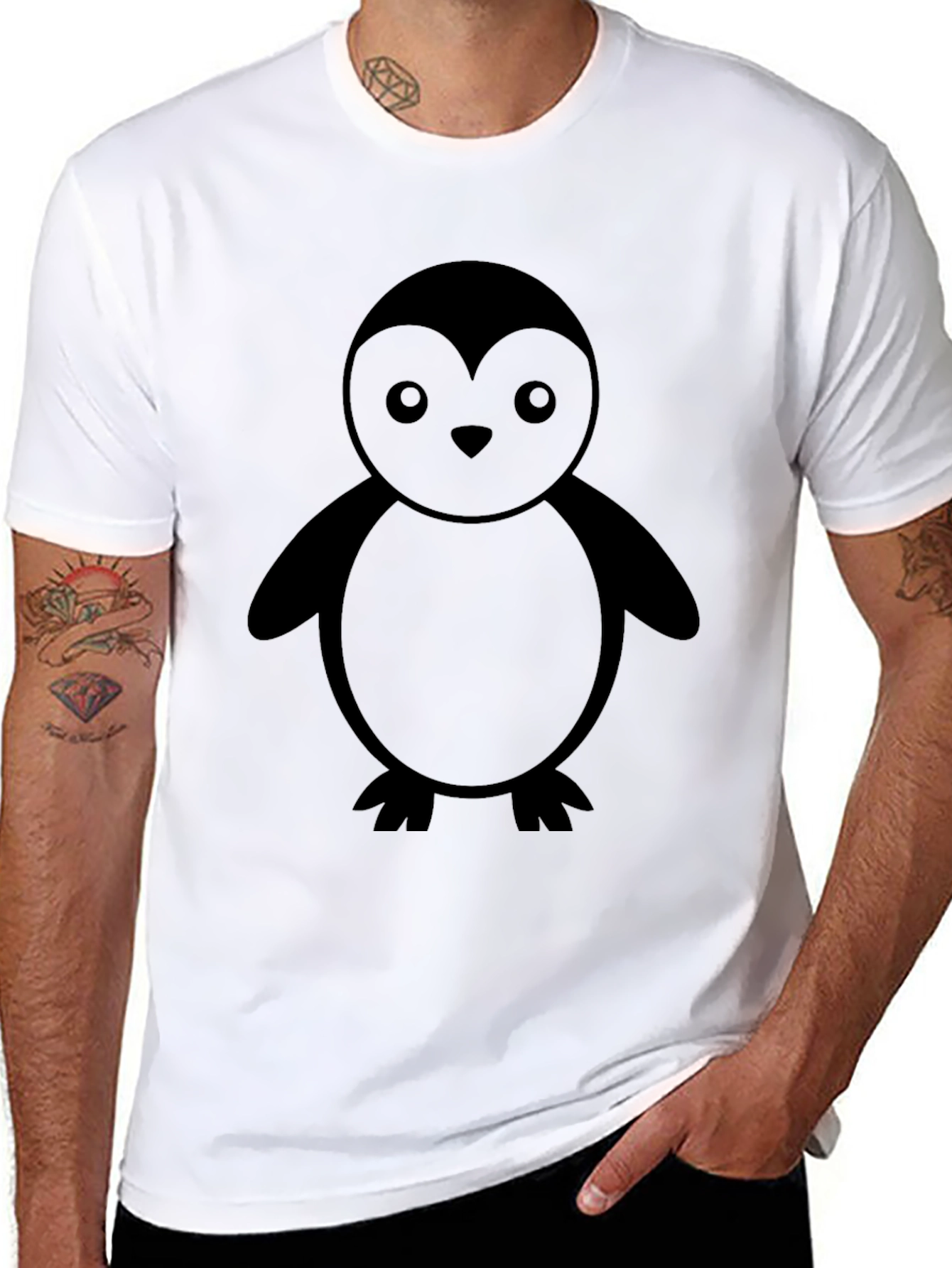 Cute Penguin Graphic Tee - Black Cotton T-Shirt