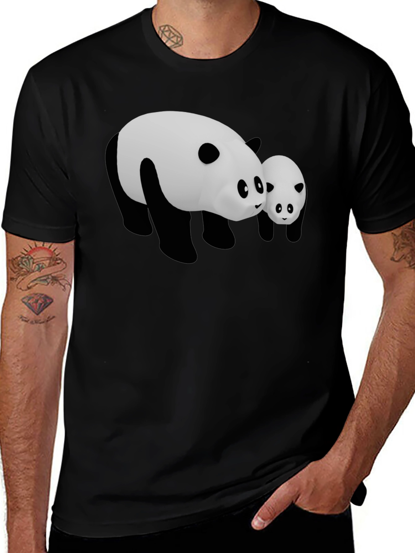 Cute Panda Bear Graphic Black T-Shirt