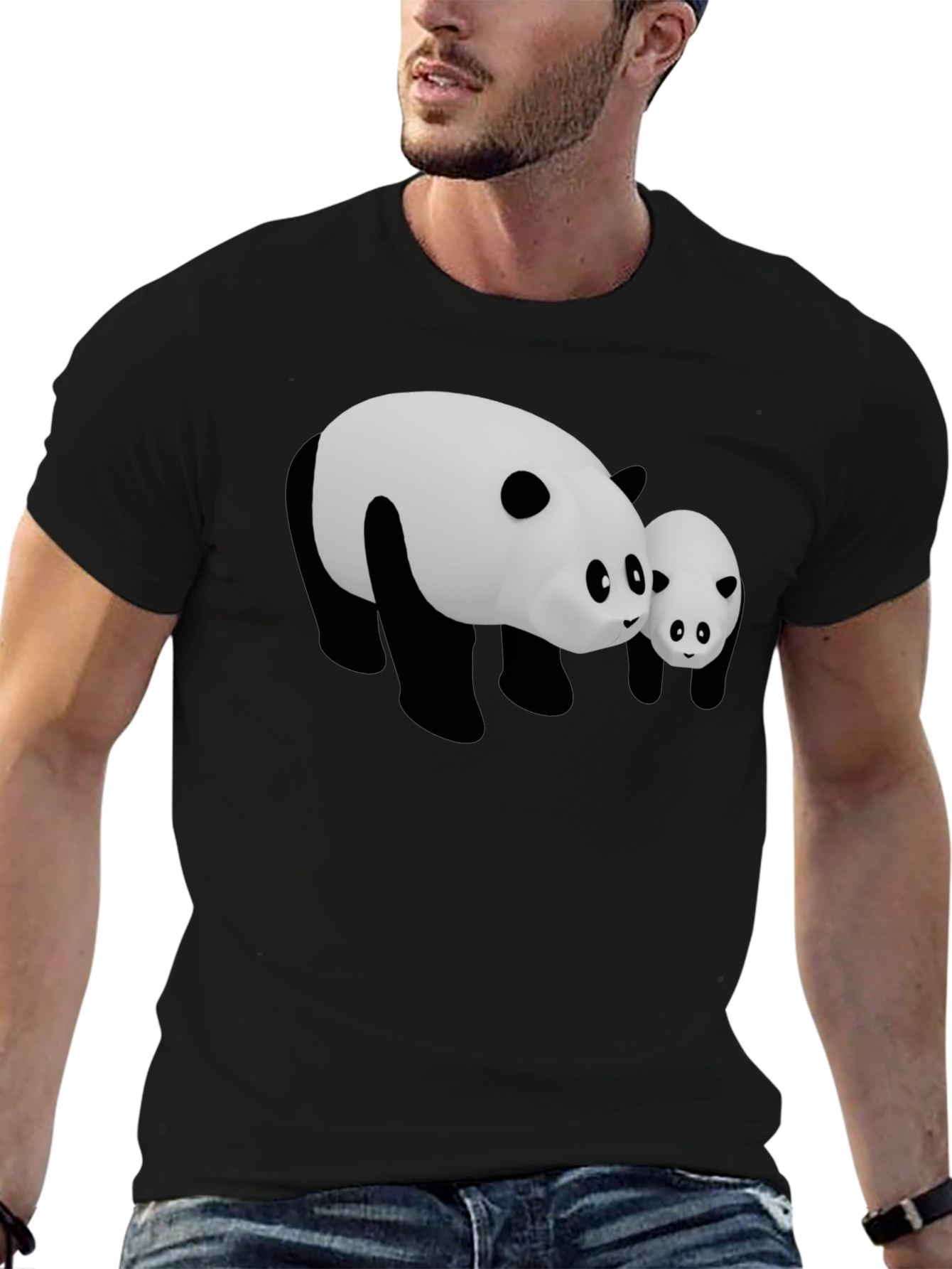 Cute Panda Bear Graphic Black T-Shirt
