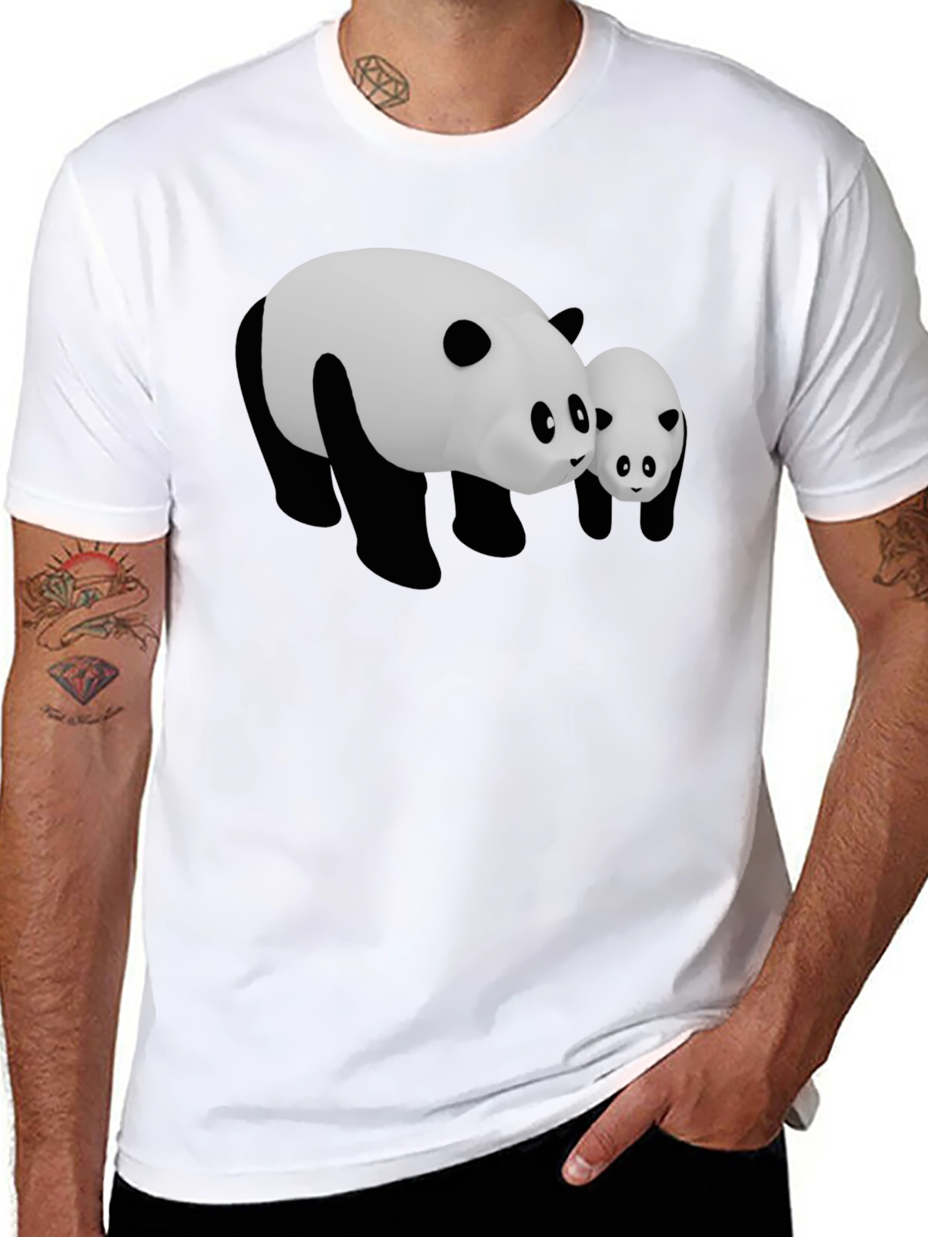Cute Panda Bear Graphic Black T-Shirt