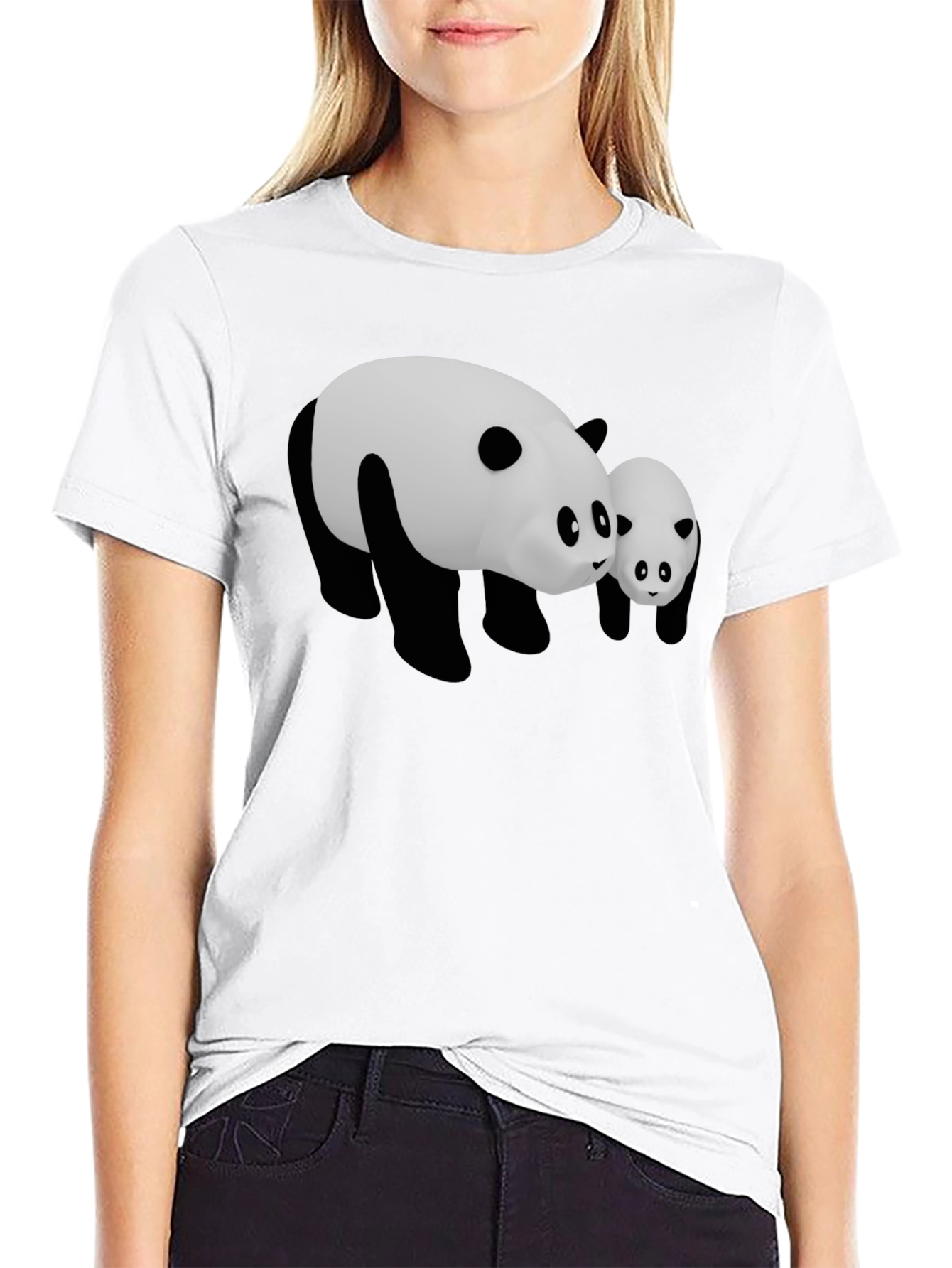 Cute Panda Bear Graphic Black T-Shirt