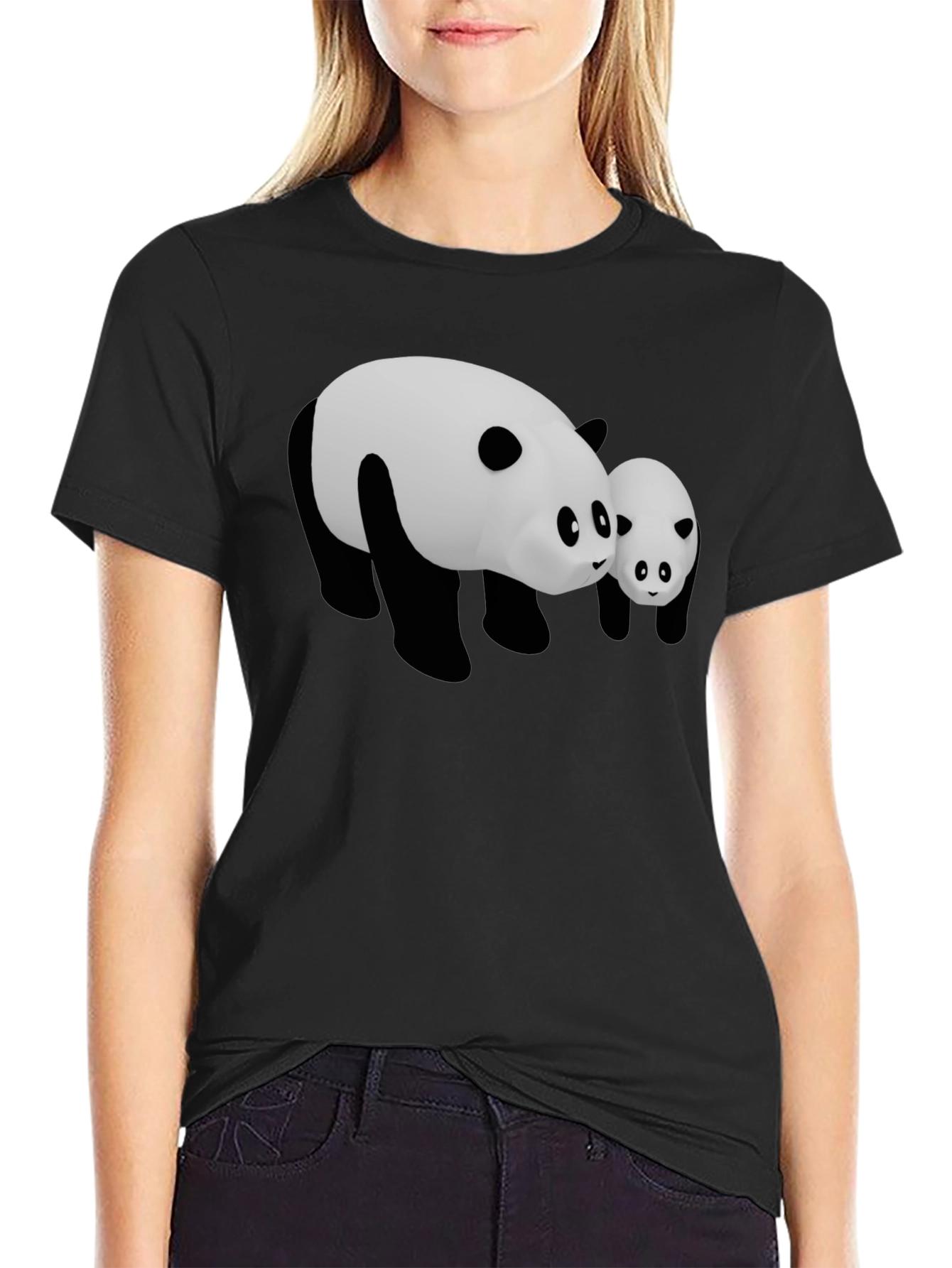 Cute Panda Bear Graphic Black T-Shirt