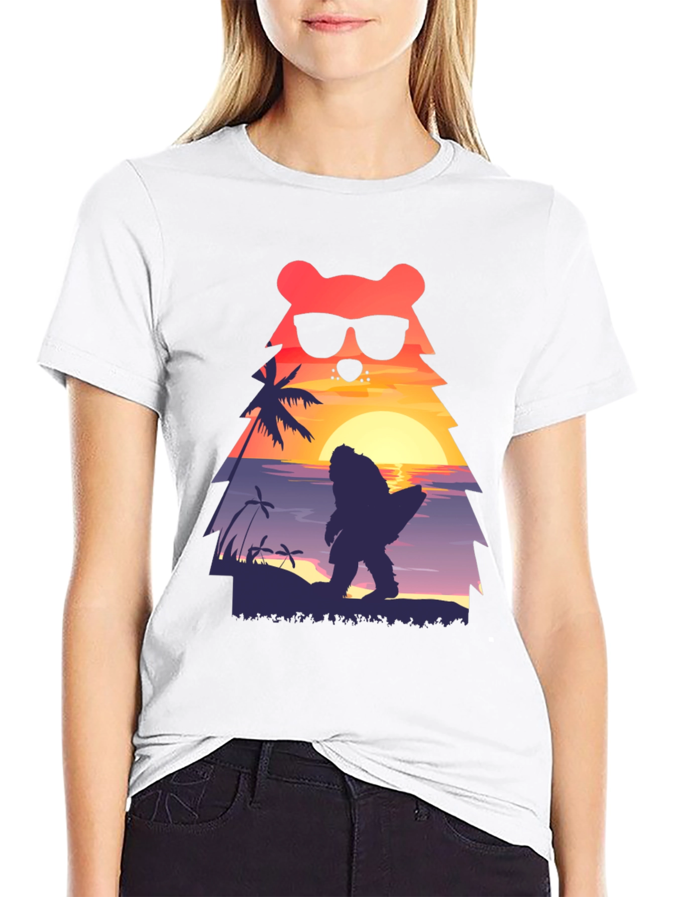 Bear Bigfoot Sunset Beach T-Shirt