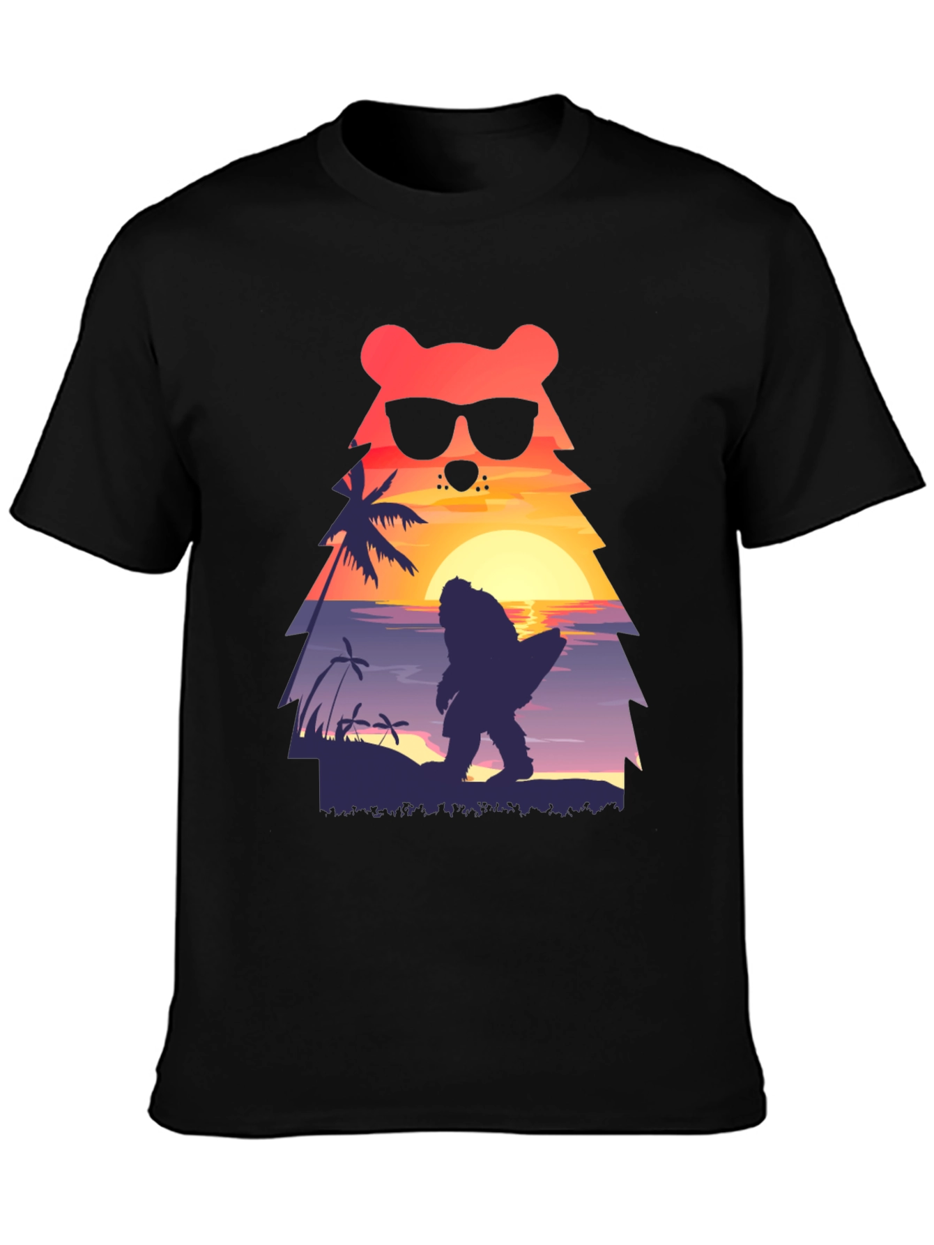 Bear Bigfoot Sunset Beach T-Shirt