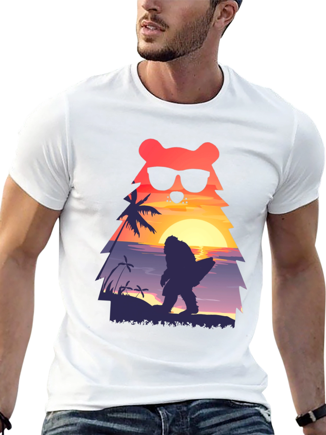 Bear Bigfoot Sunset Beach T-Shirt