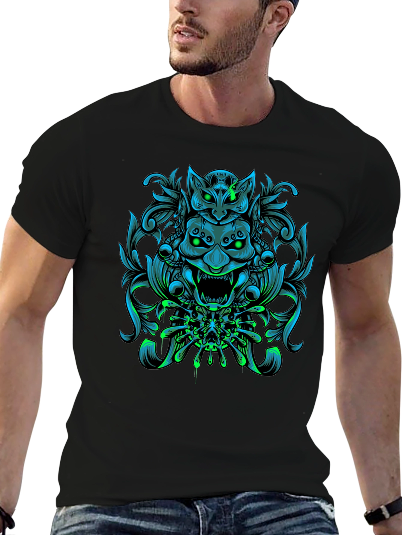 Edgy Oni Mask Graphic T-Shirt