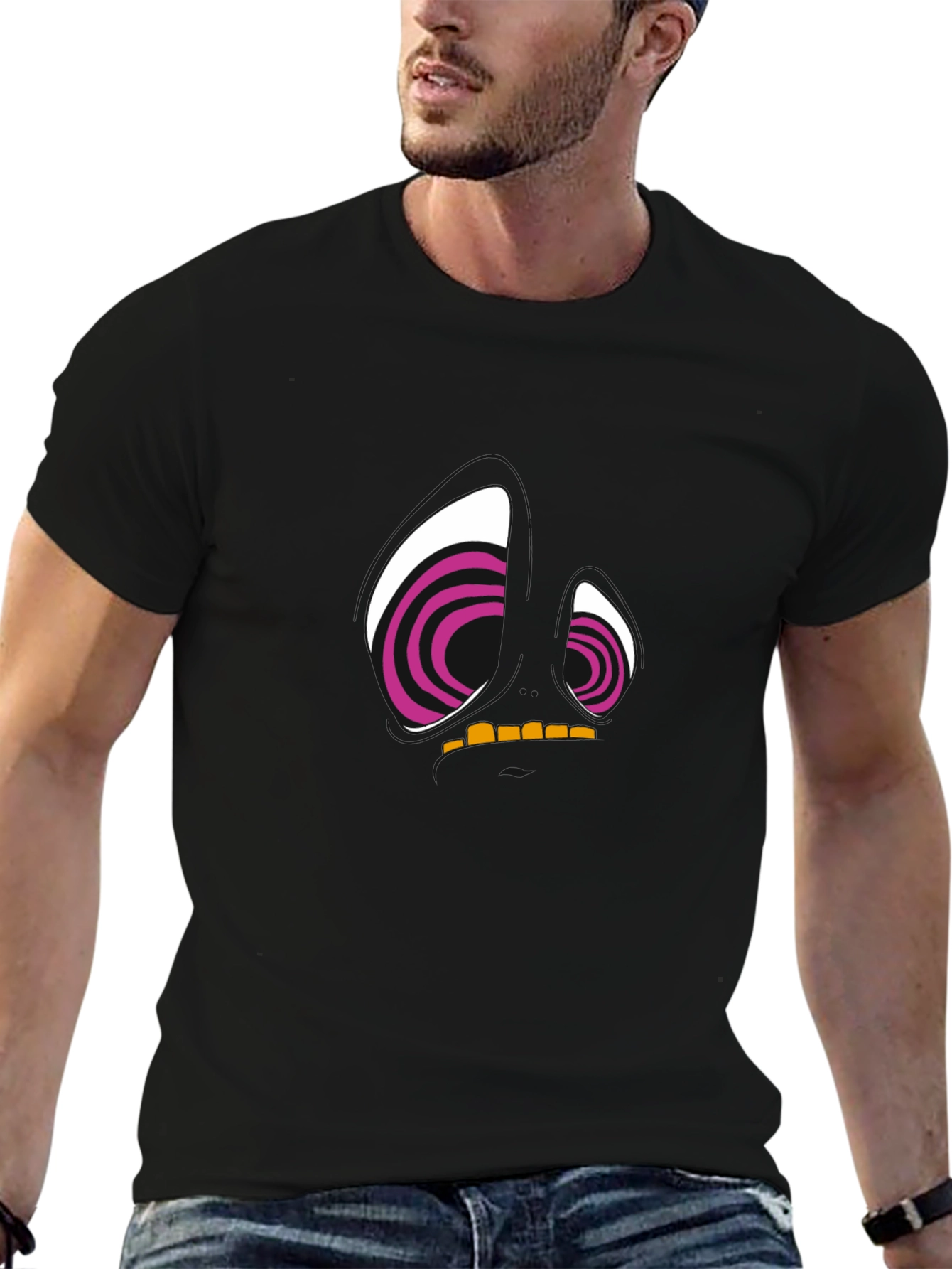 Abstract Face Graphic Tee - Black Cotton T-Shirt