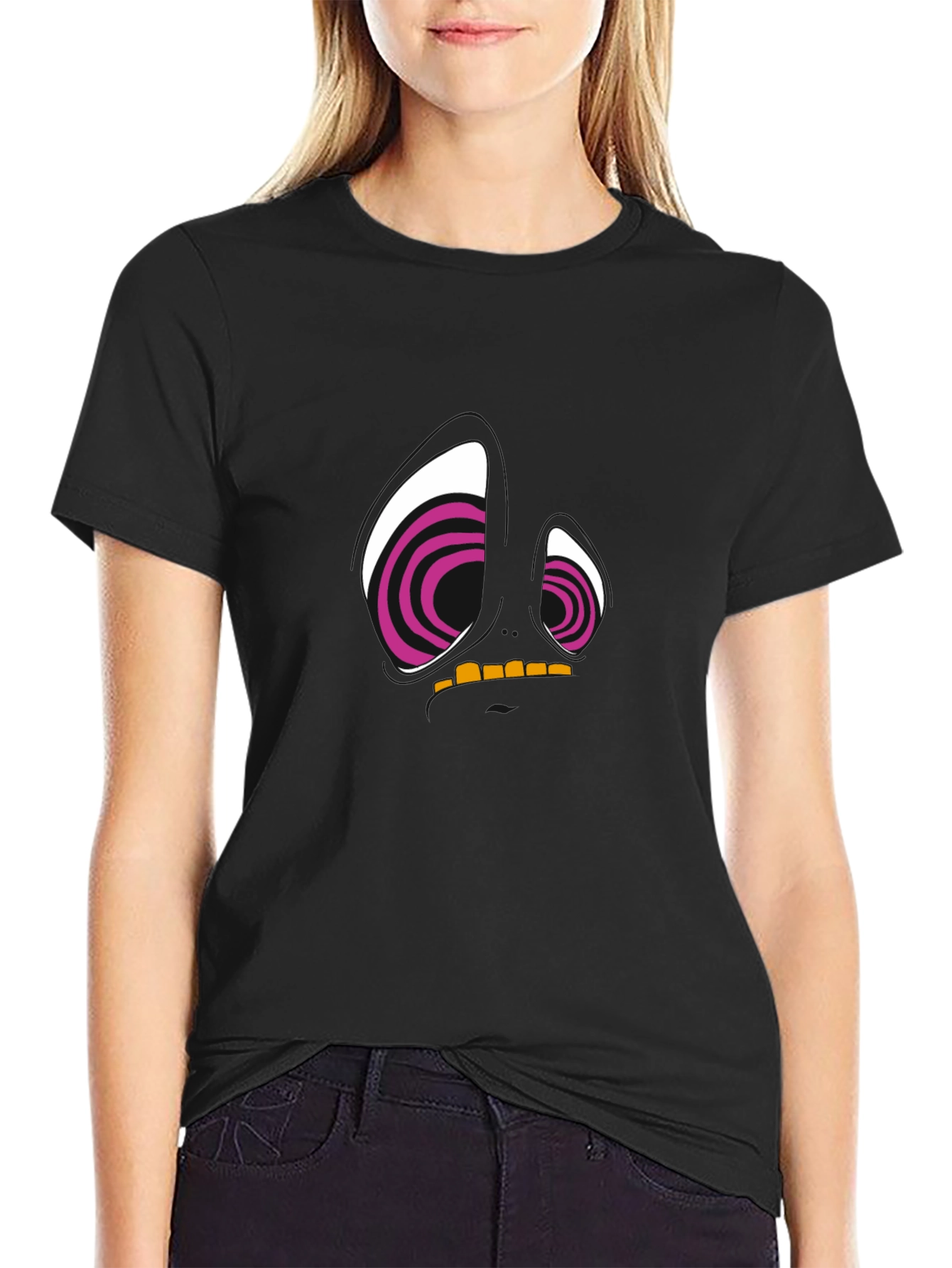 Abstract Face Graphic Tee - Black Cotton T-Shirt
