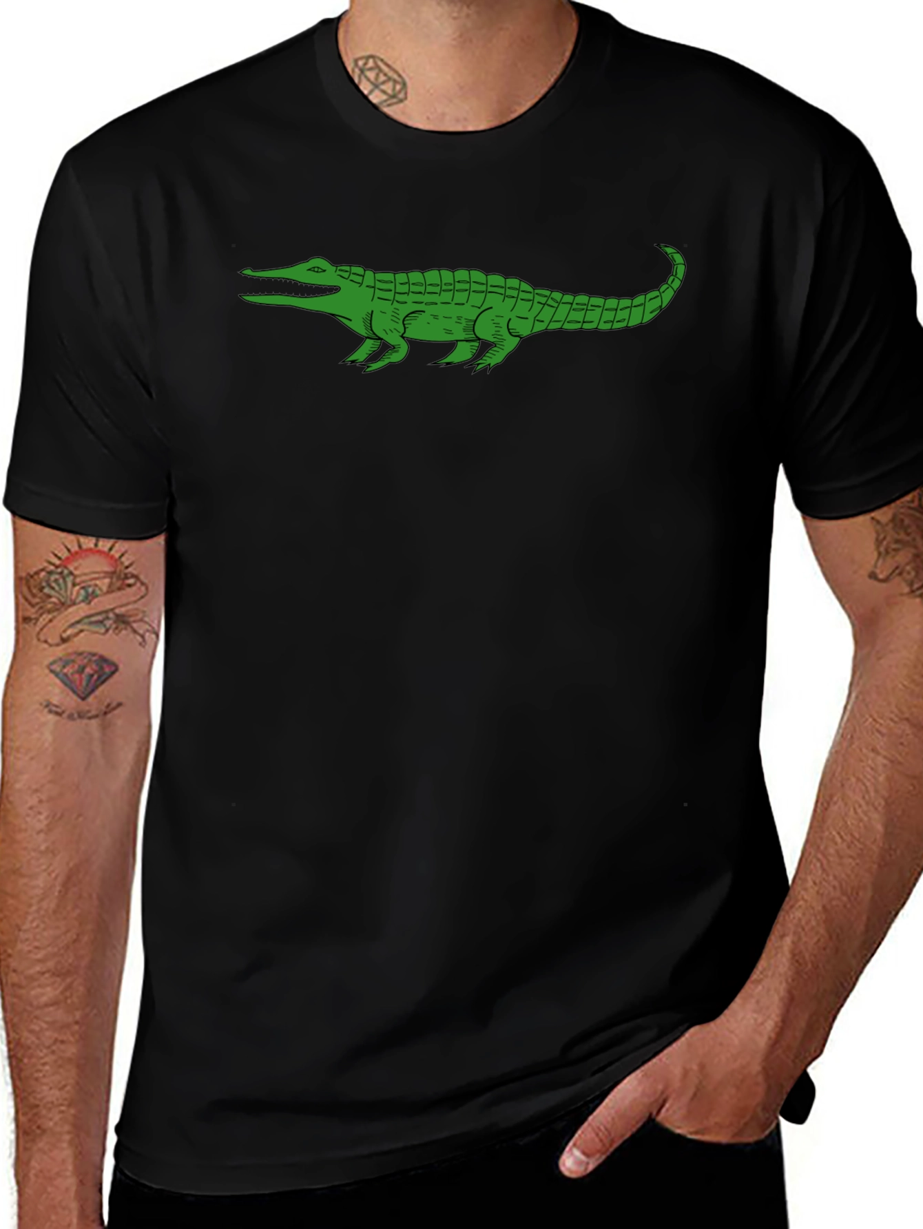 Green Alligator Graphic Tee - Black
